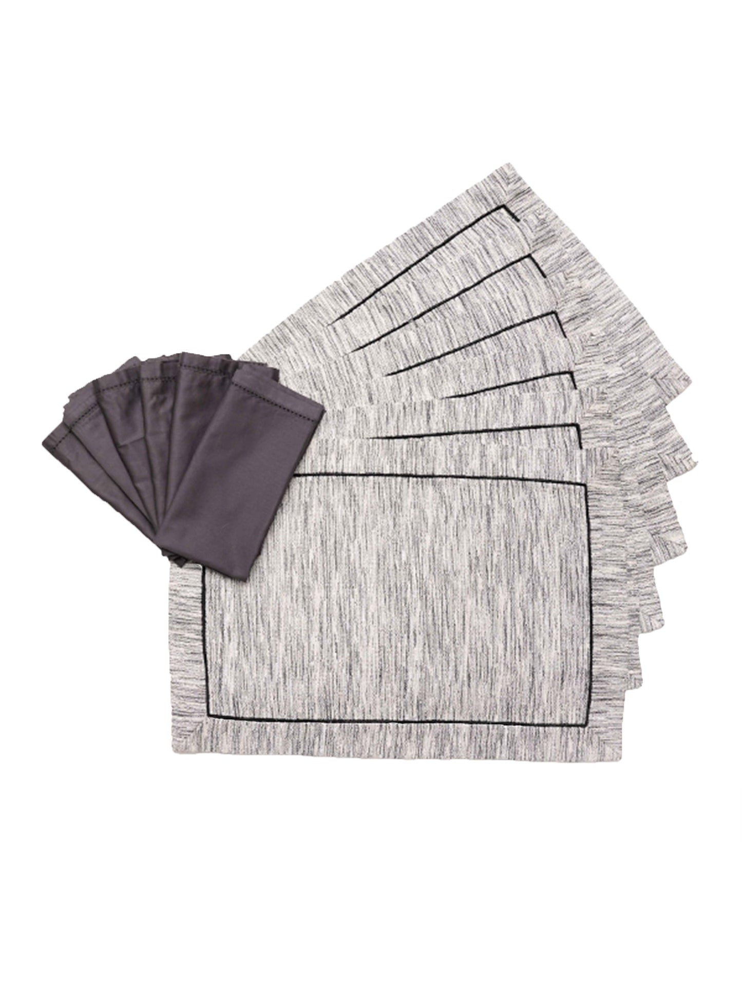 Table Mats and Napkins Cotton and Polyester Textured Grey and Black - 13" x 19" ; 16" x 16" - Set of 6