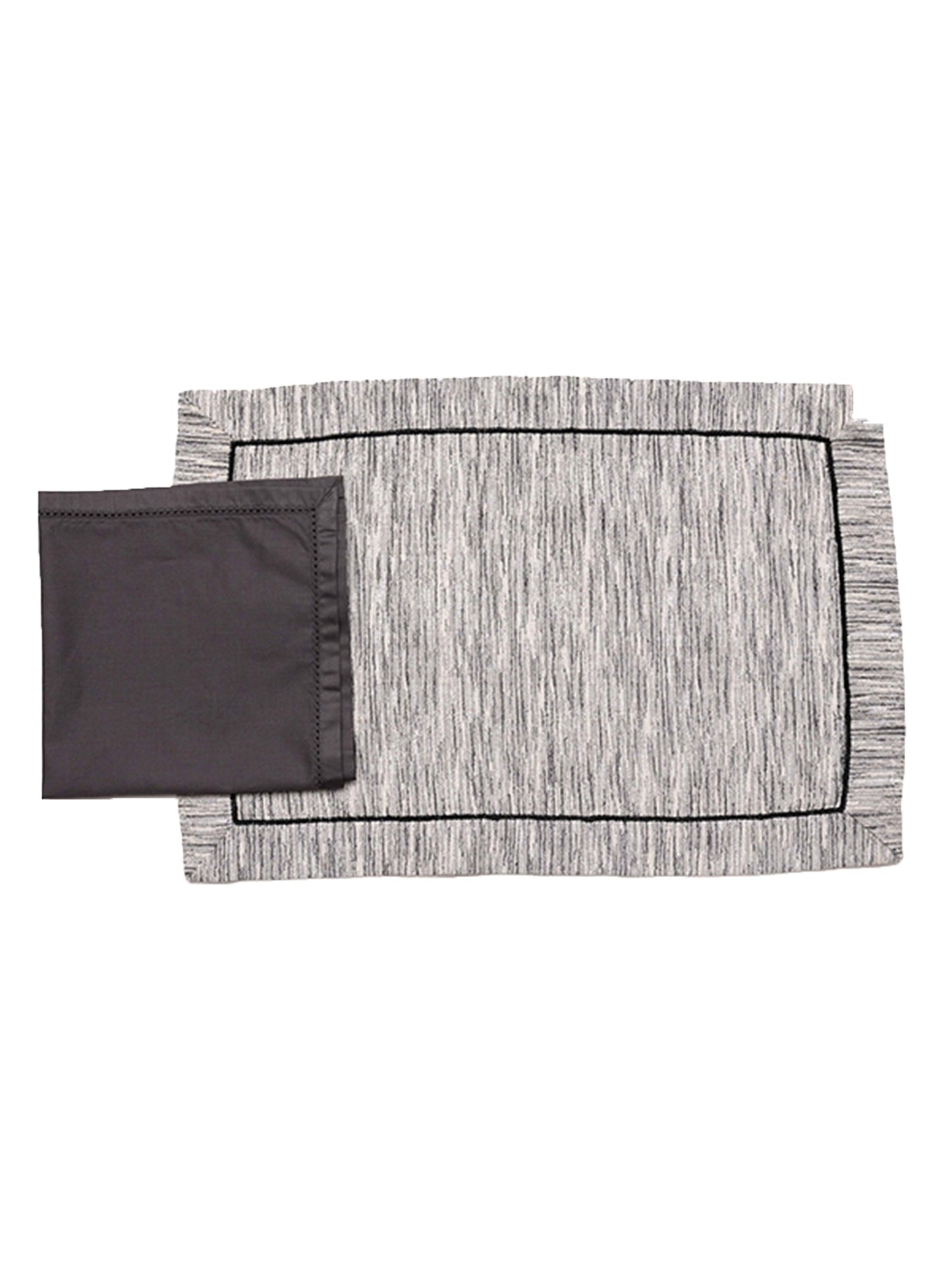 Table Mats and Napkins Cotton and Polyester Textured Grey and Black - 13" x 19" ; 16" x 16" - Set of 6
