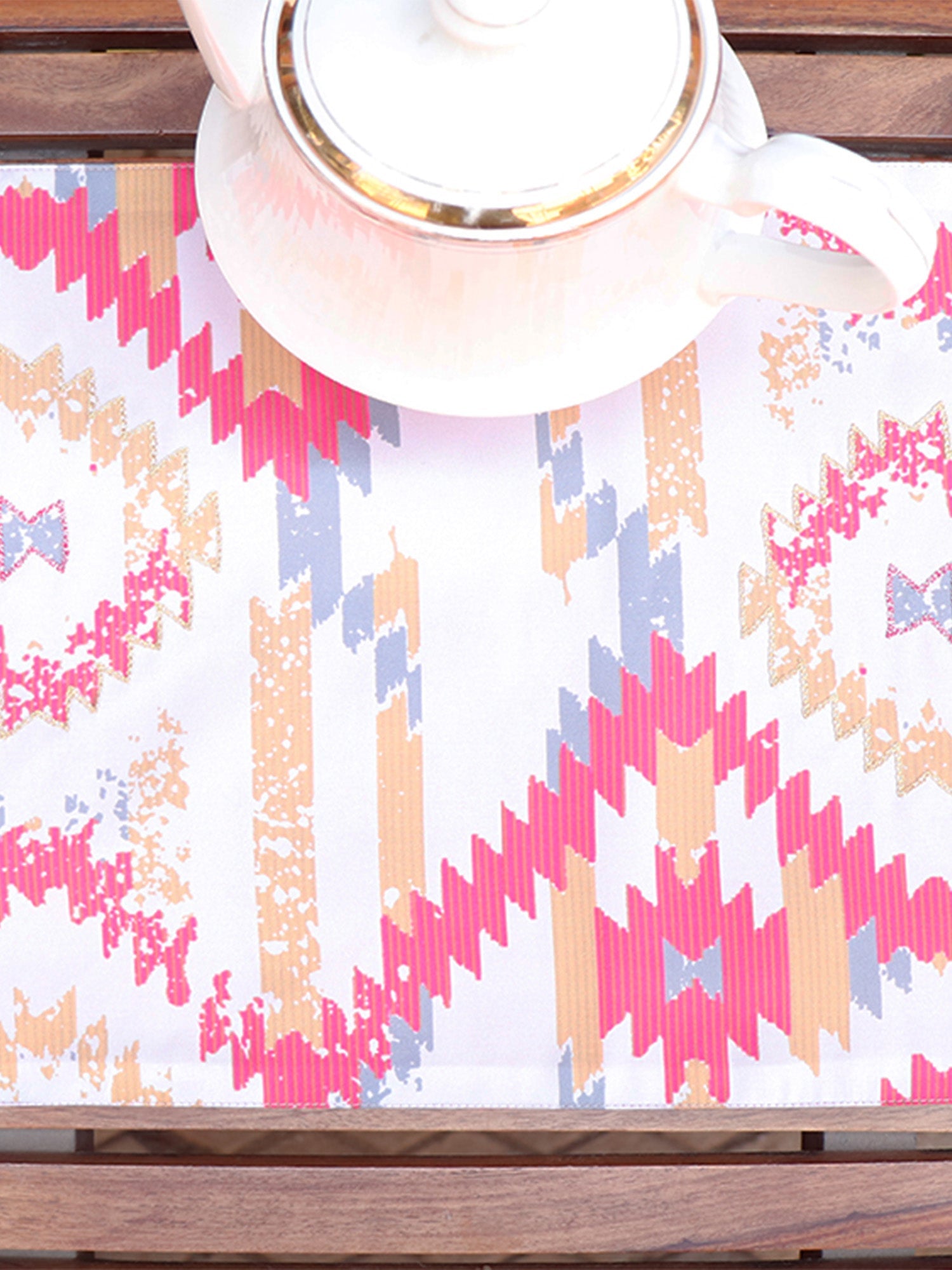 hand embroidered table runner with ikat print - 12x84 inch