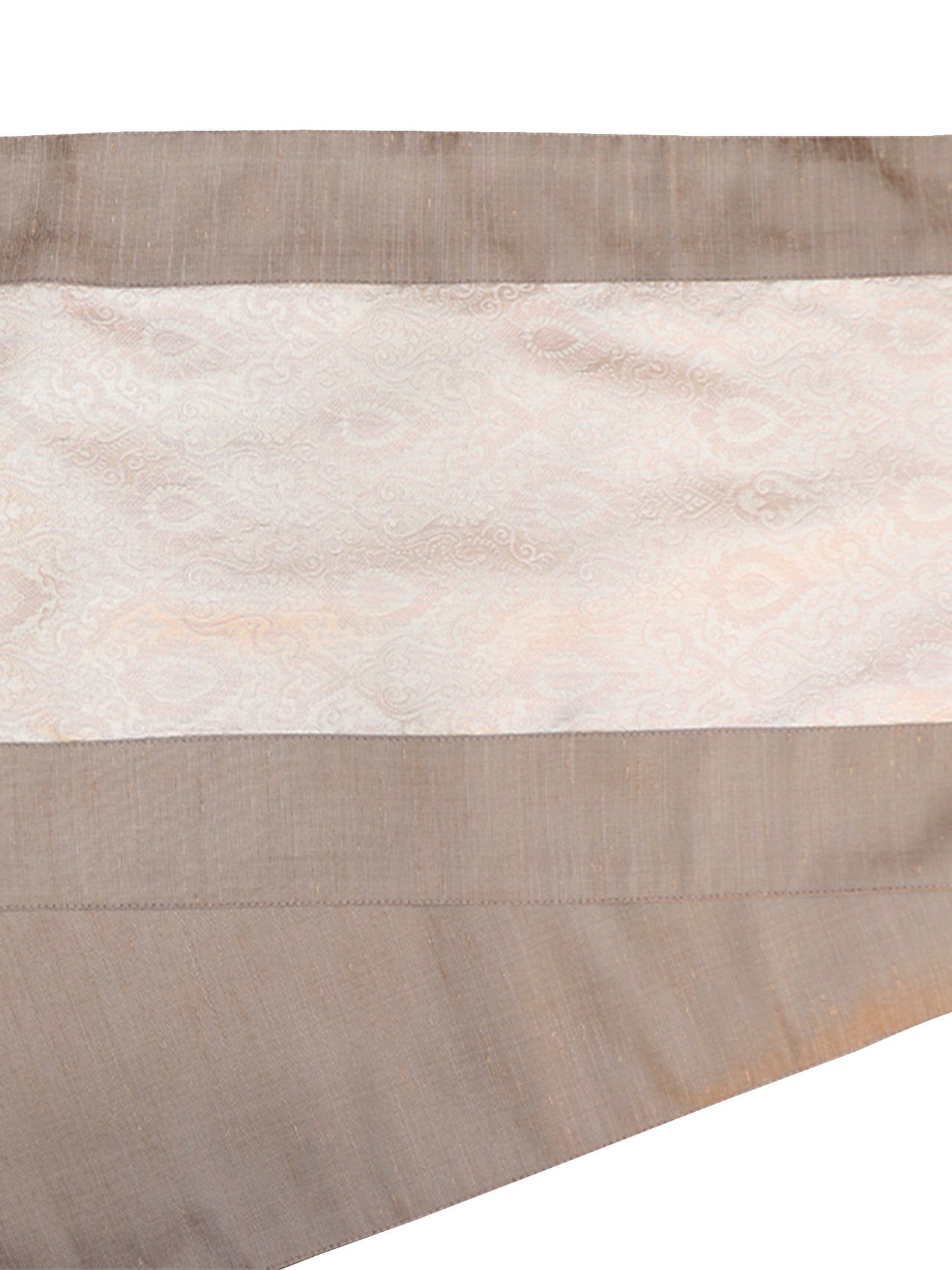 Table Runner 100% Polyester Brocade Patchwork Off White Golden Brown - 12" X 84"