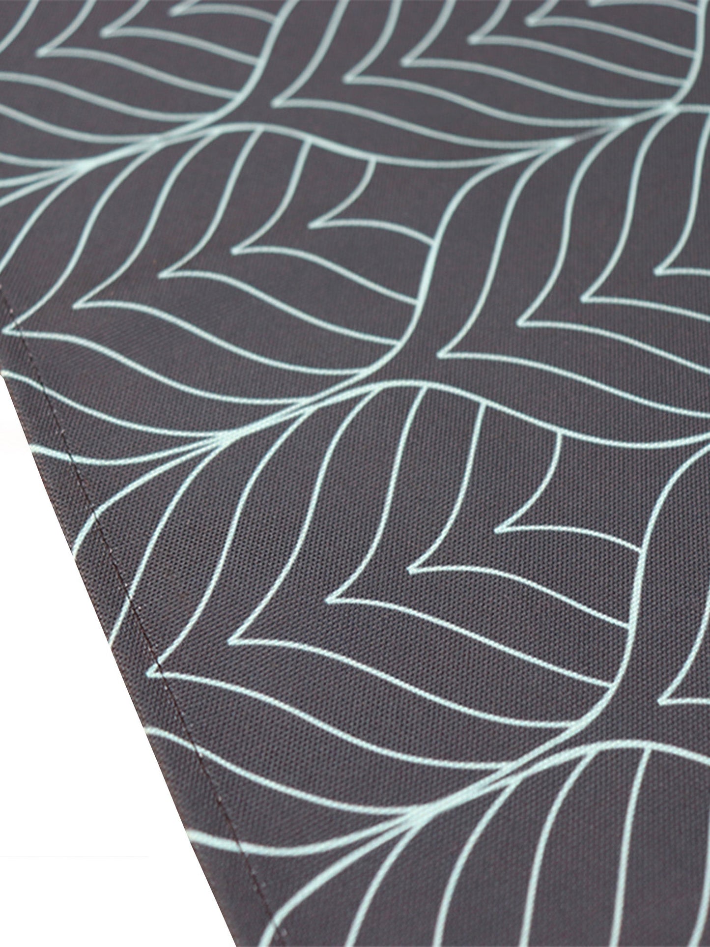 Table Runner Poly Canvas Geometric Leaf Motif Printed Black - 12" X 84"