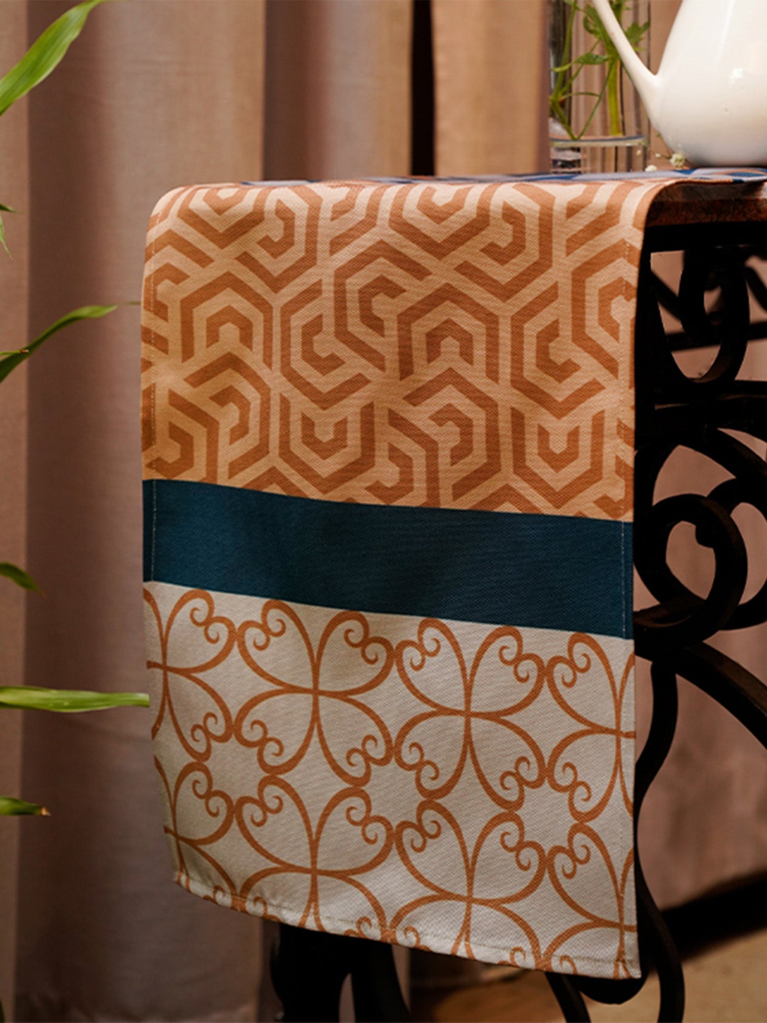 Table Runner Poly Canvas Geometric Print Multi - 12" X 84"