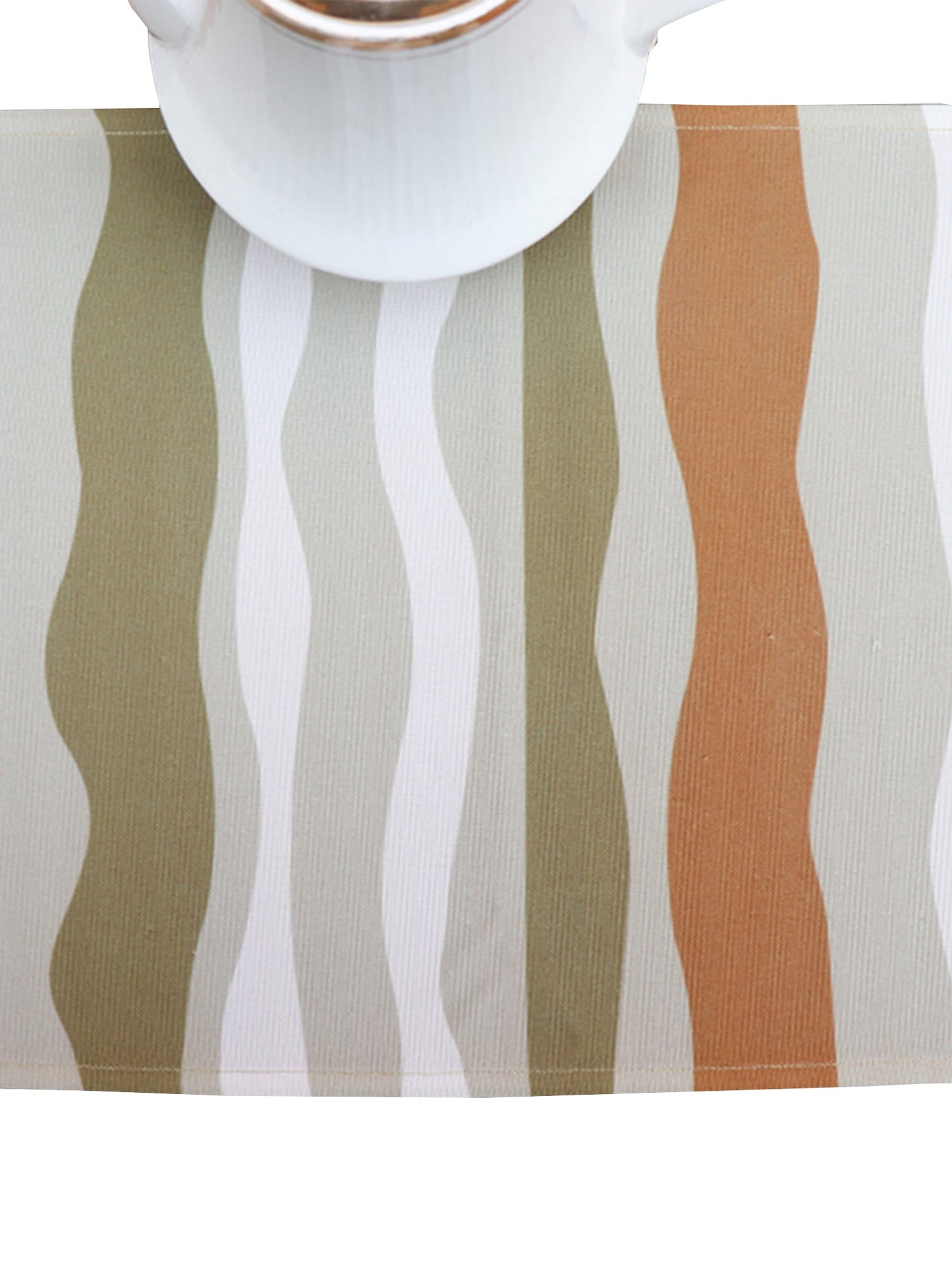 Table Runner Poly Canvas Abstract Striped Beige And Brown - 12" X 84"