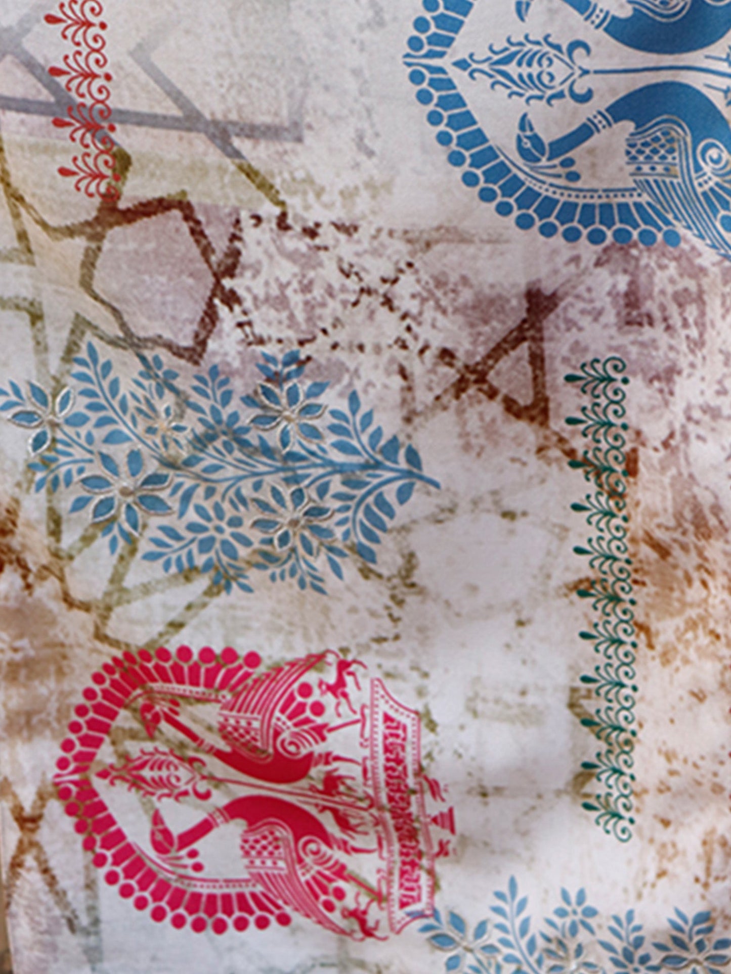 Table Runner Poly Canvas Abstract Jaipur Print With Embroidery Multi - 12" X 84"