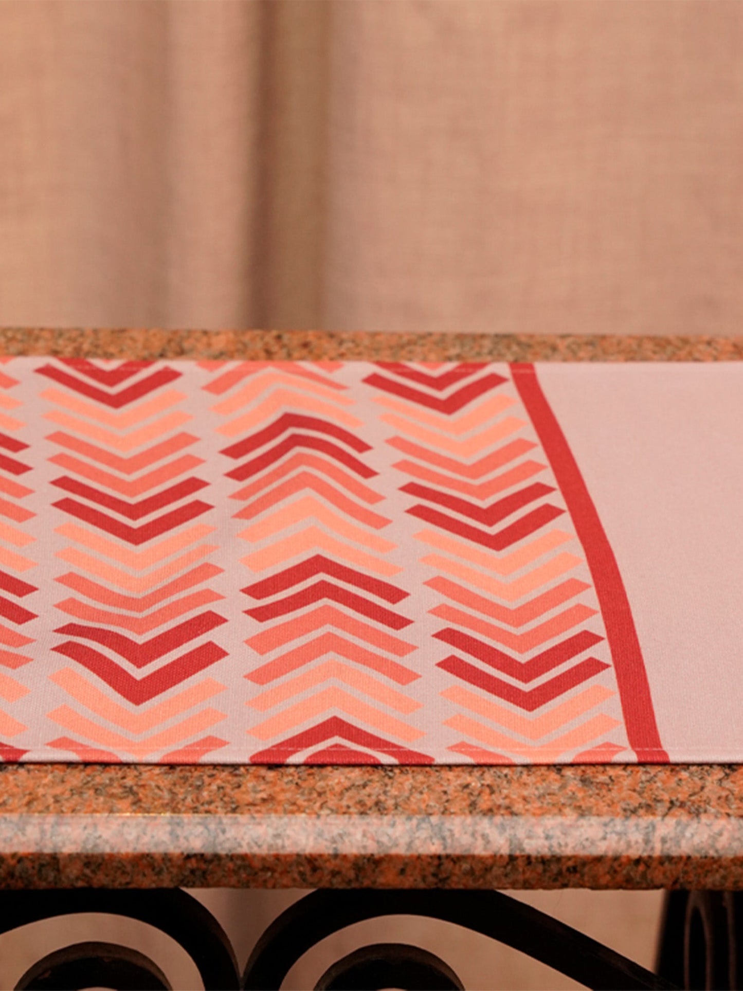 Table Runner Poly Canvas Geometric Print Beige Coral - 12" X 84"