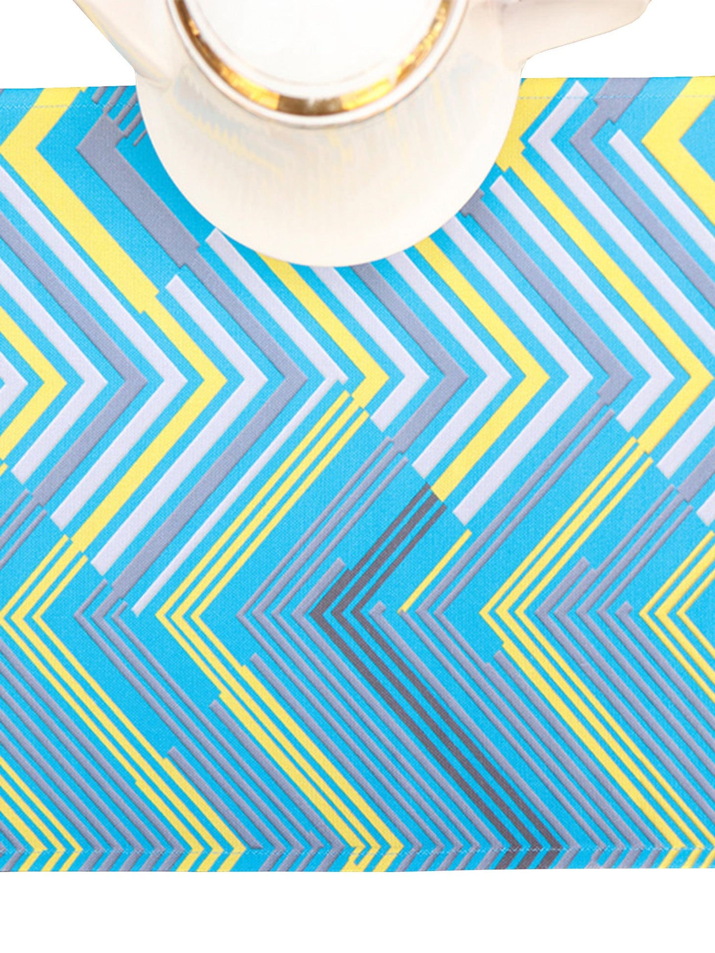 Table Runner Poly Canvas Chevron Pattern Blue Yellow - 12" X 84"