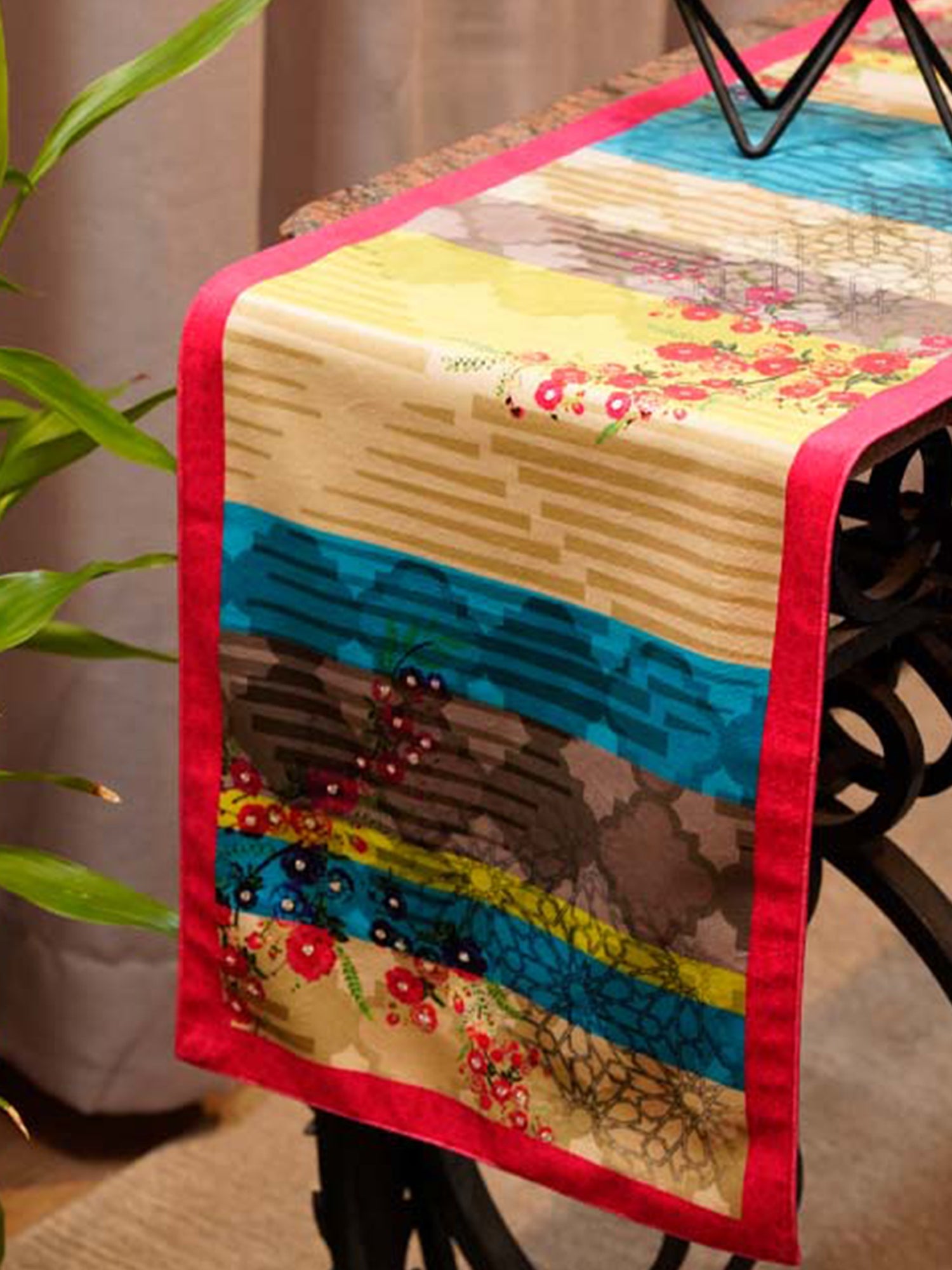 Table Runner Velvet Abstract Print with Backing | Multicolor  - 12in X 84in