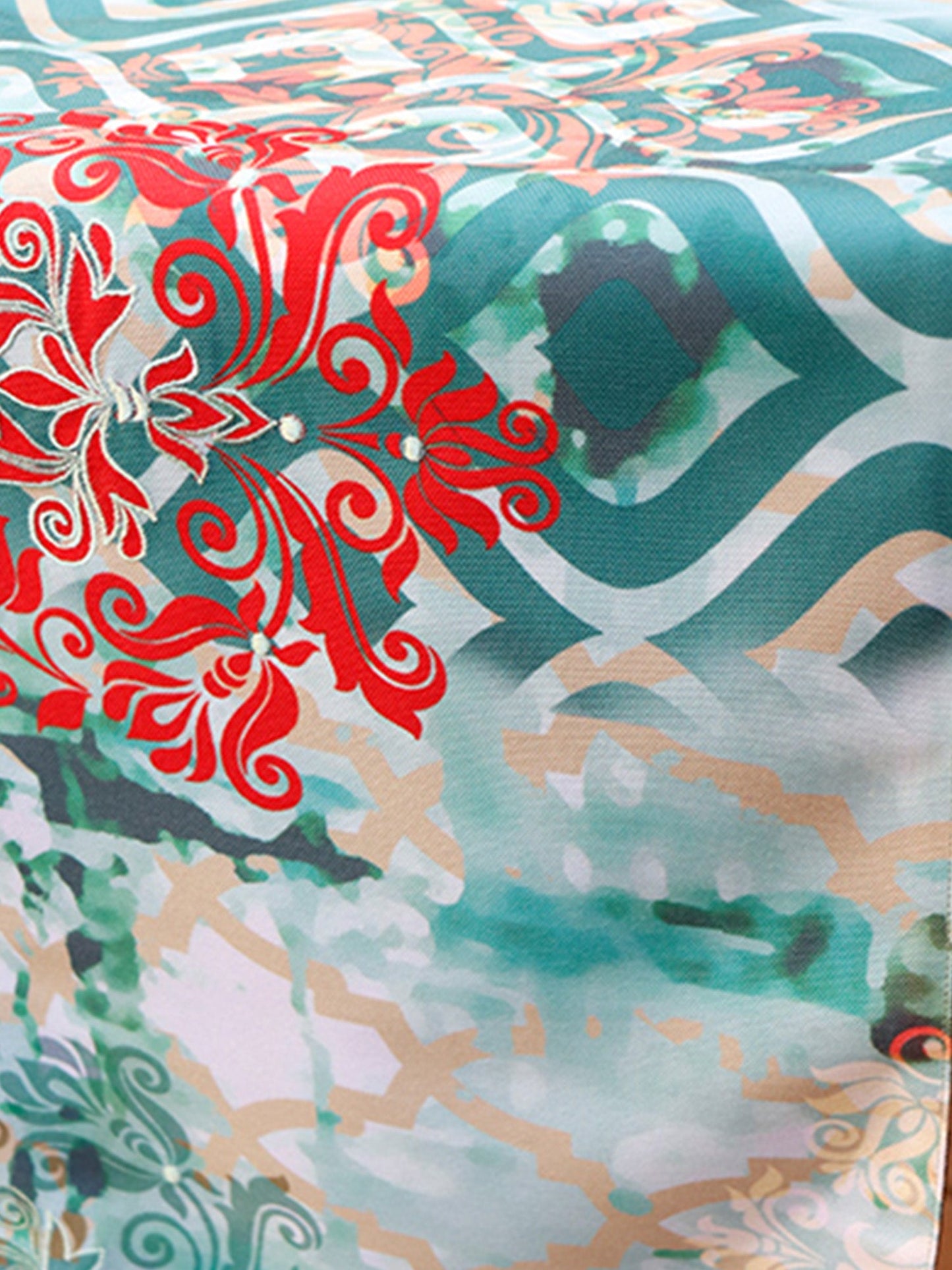 Table Runner Poly Canvas Print With Embroidered Green - 12" X 84"