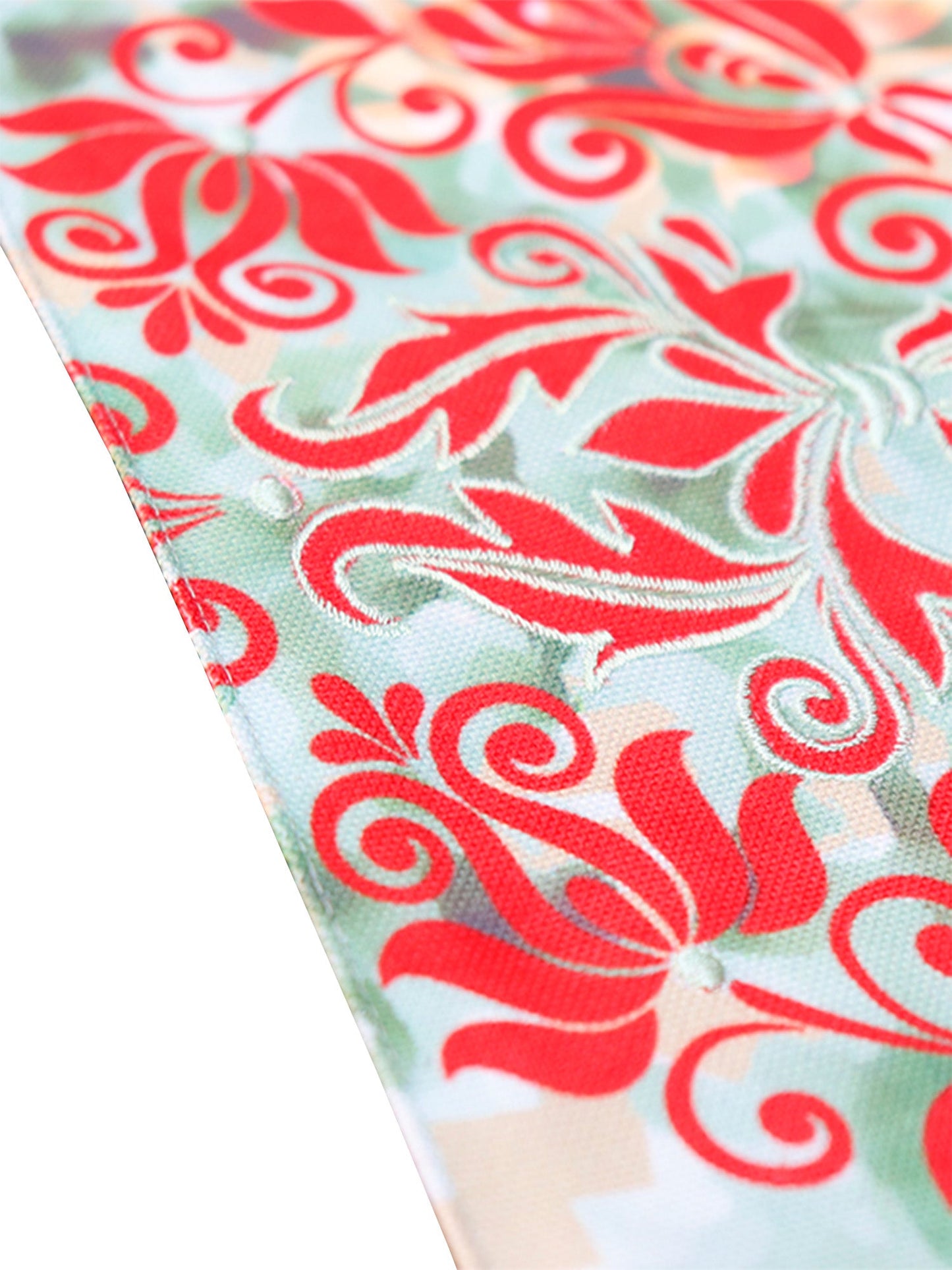 Table Runner Poly Canvas Print With Embroidered Green - 12" X 84"