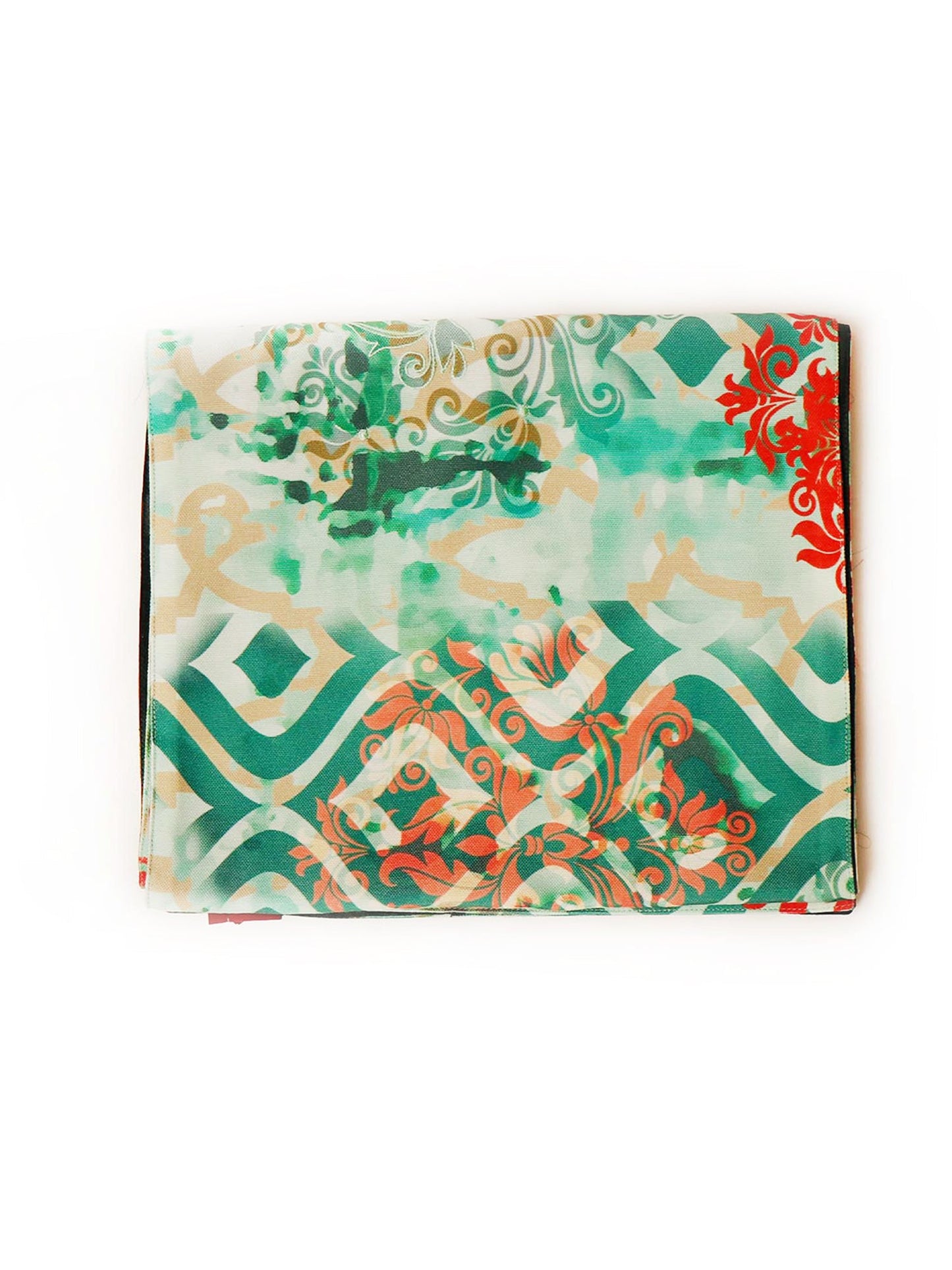 Table Runner Poly Canvas Print With Embroidered Green - 12" X 84"