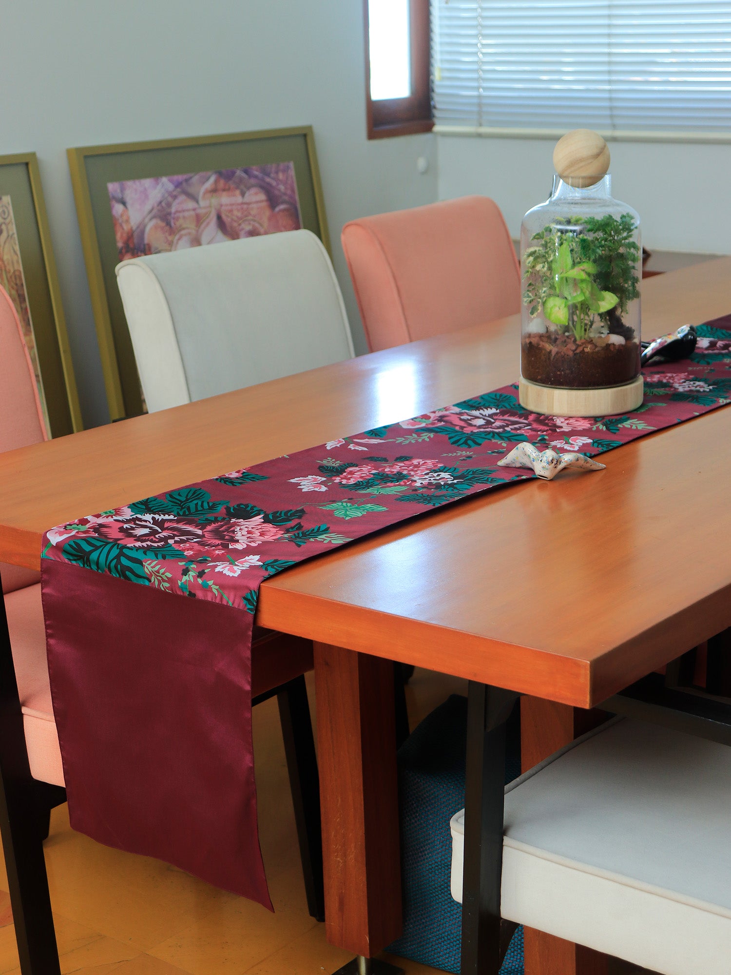 Table Runner Floral Digital Print Maroon - 12" X 84"