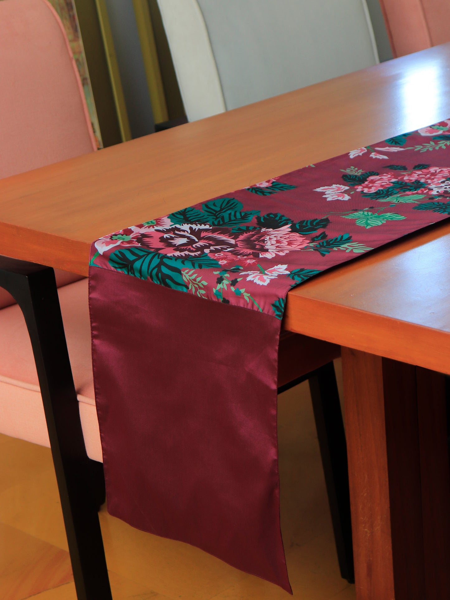 Table Runner Floral Digital Print Maroon - 12" X 84"