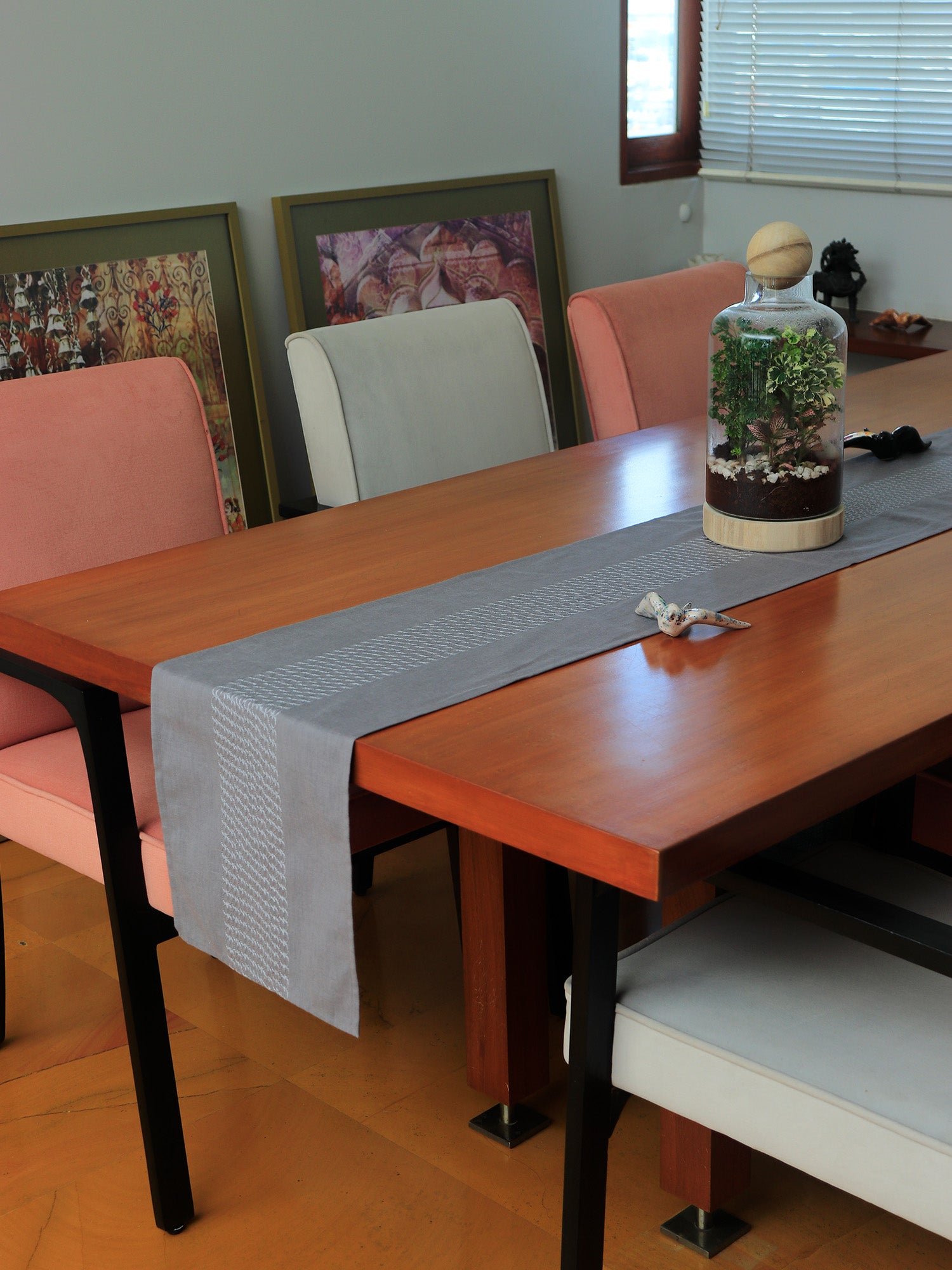 Table Runner Embroidered Grey - 12" X 84"