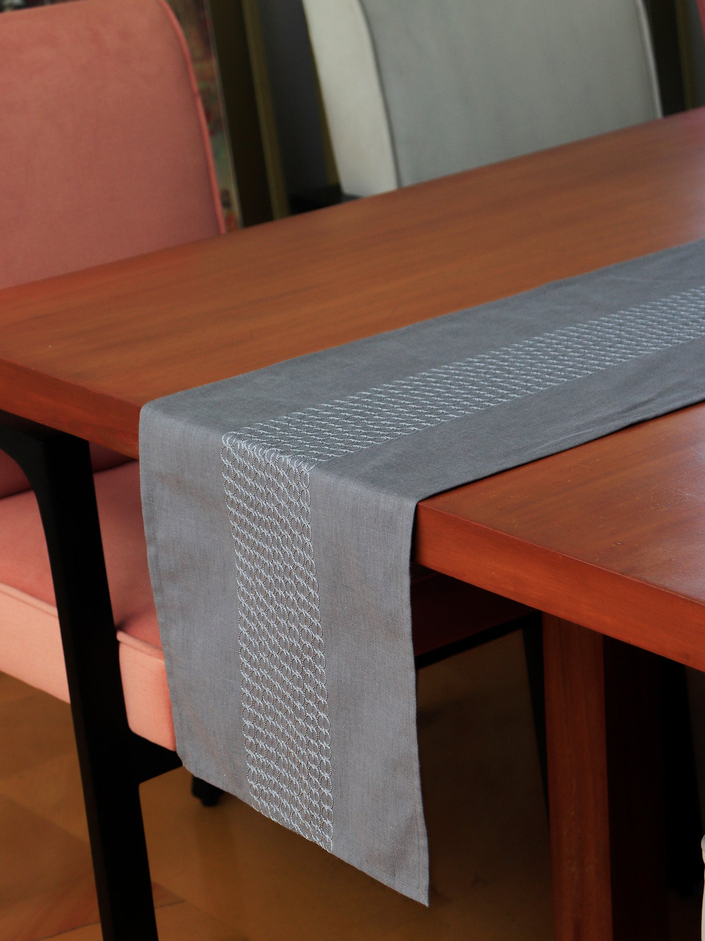 Table Runner Embroidered Grey - 12" X 84"