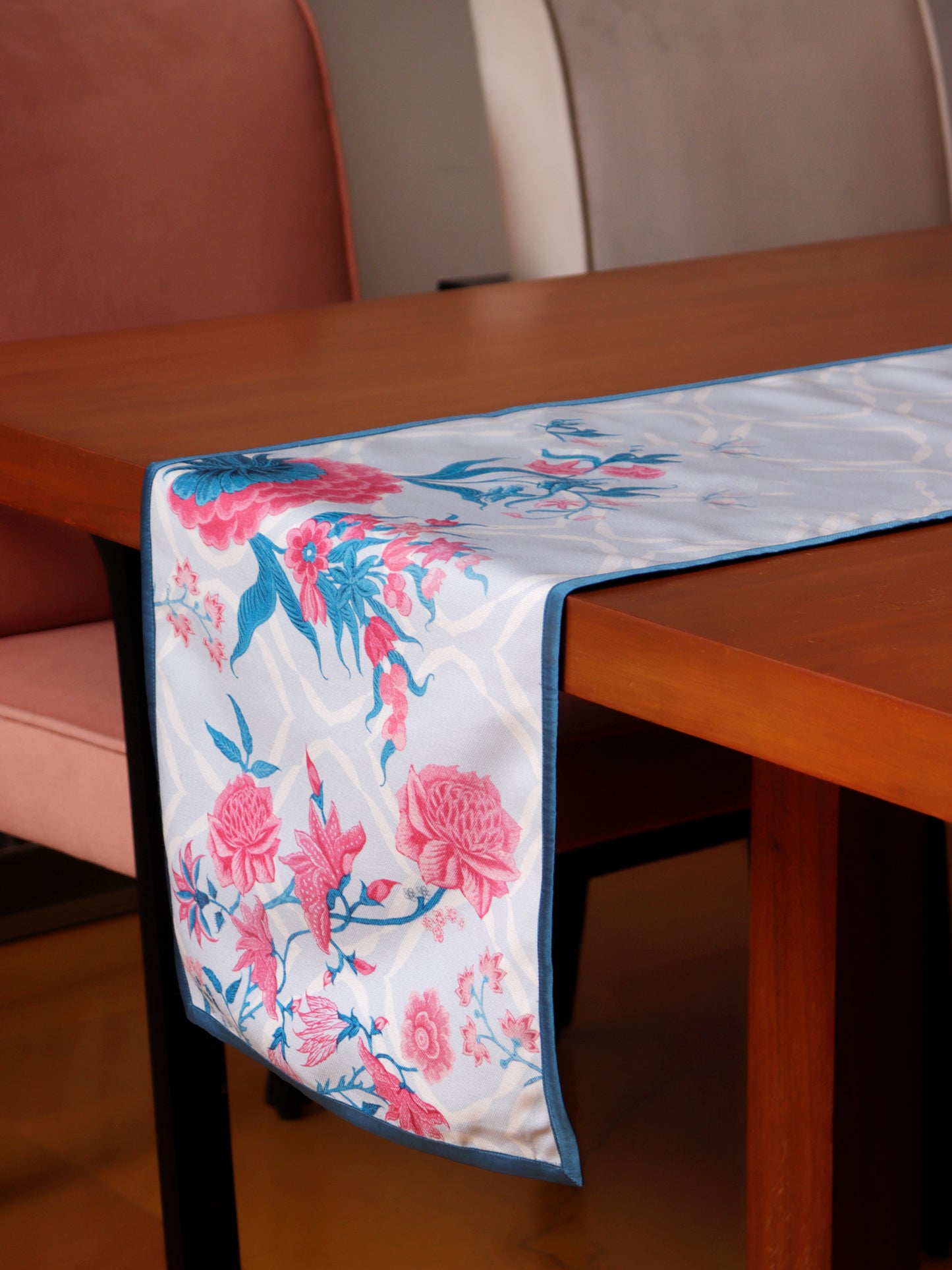 Table Runner Polycanvas Floral Print Blue - 12" x 84"