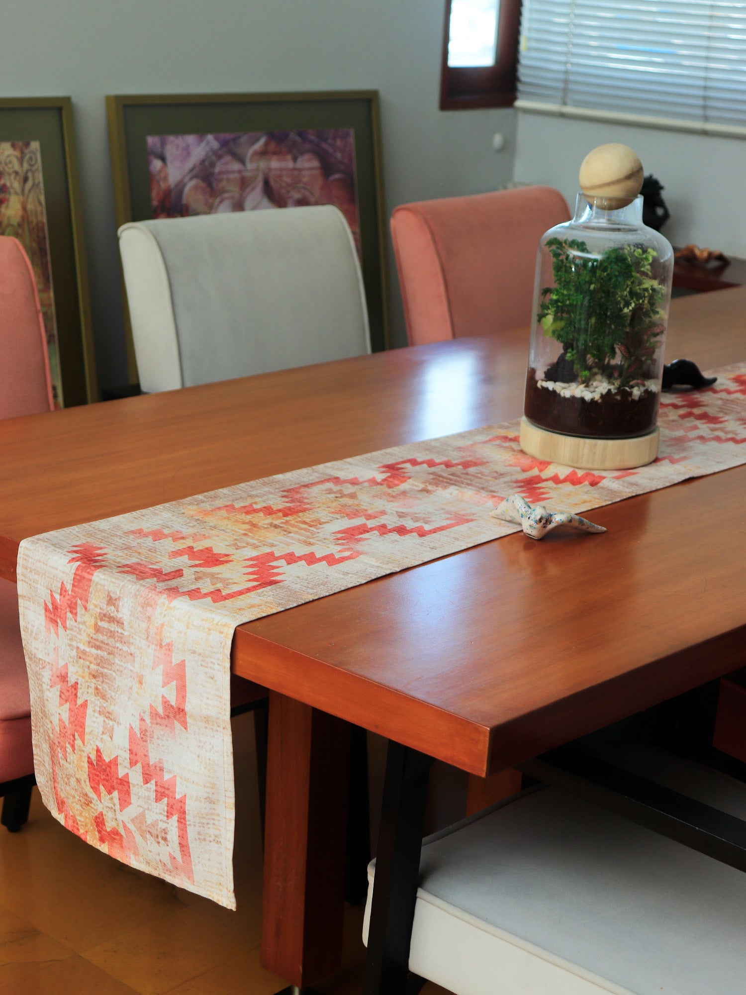 Table Runner Polycanvas Abstract Print Beige - 12" x 84"