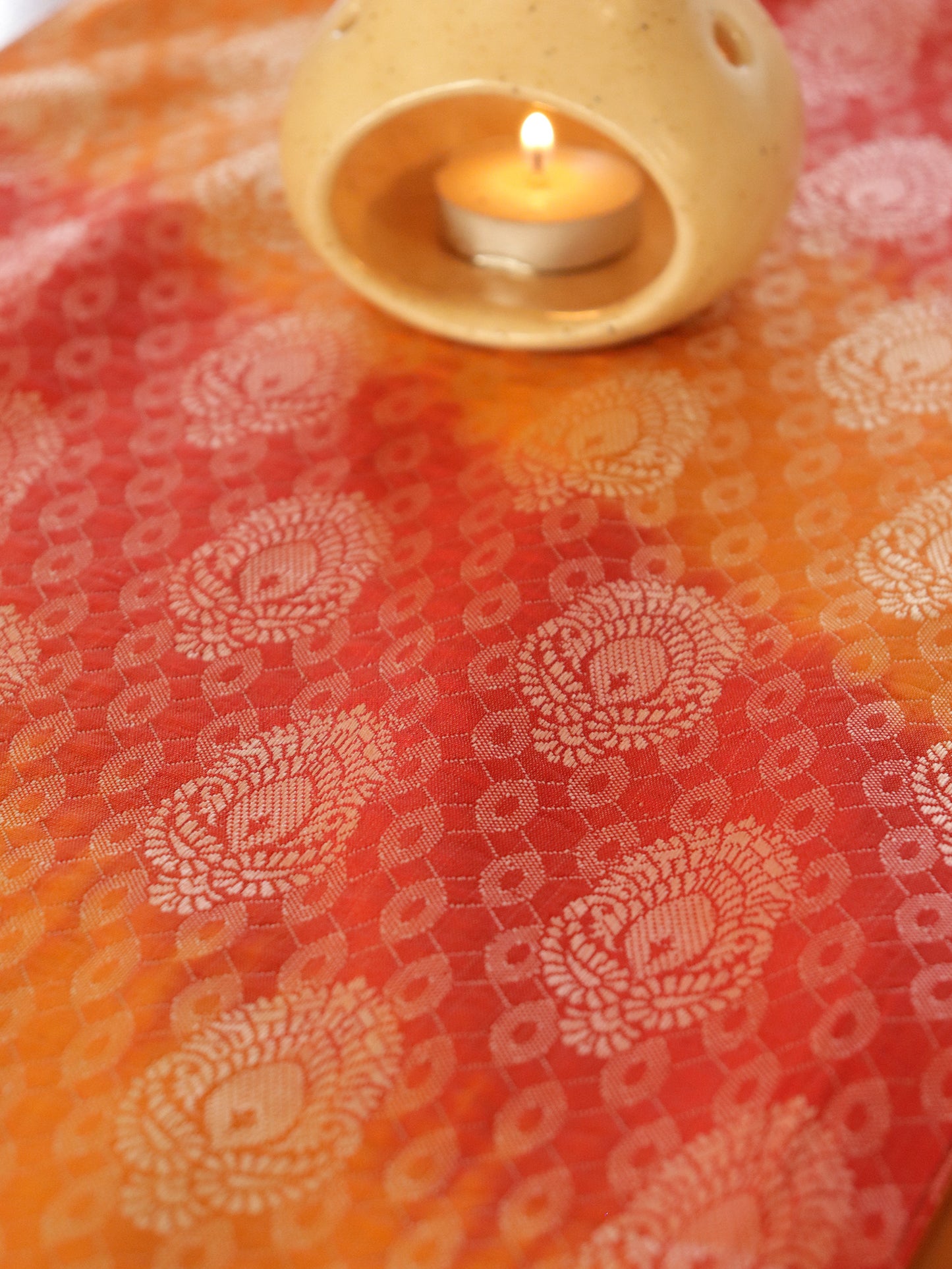 Table Runner Banarasi Brocade with Tassels | Multi - 12in X 84in