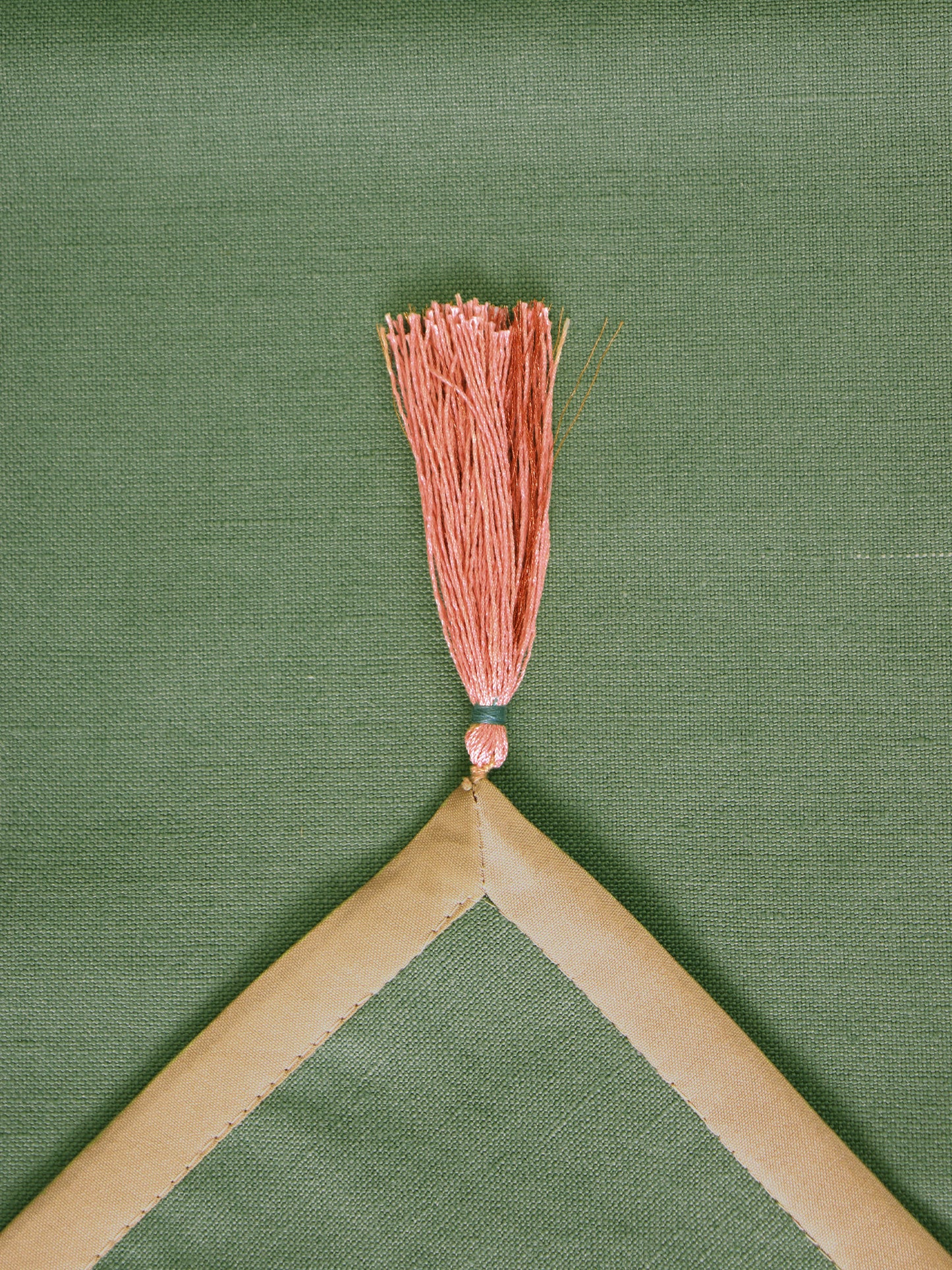 rose gold tassels on green table runner - 12x84 inch