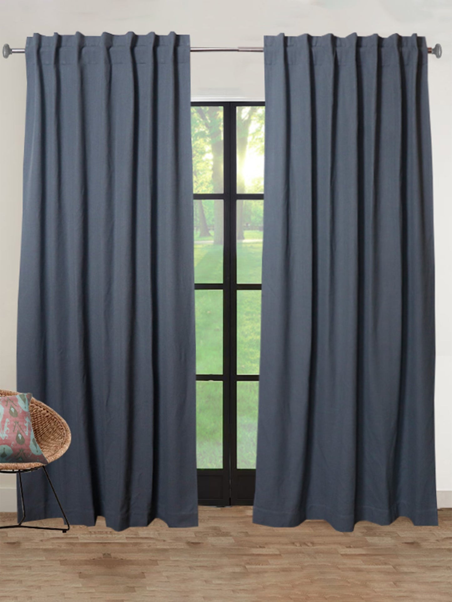 Door Curtain Cotton Blend Herringbone Dark Grey - 54" X 84"