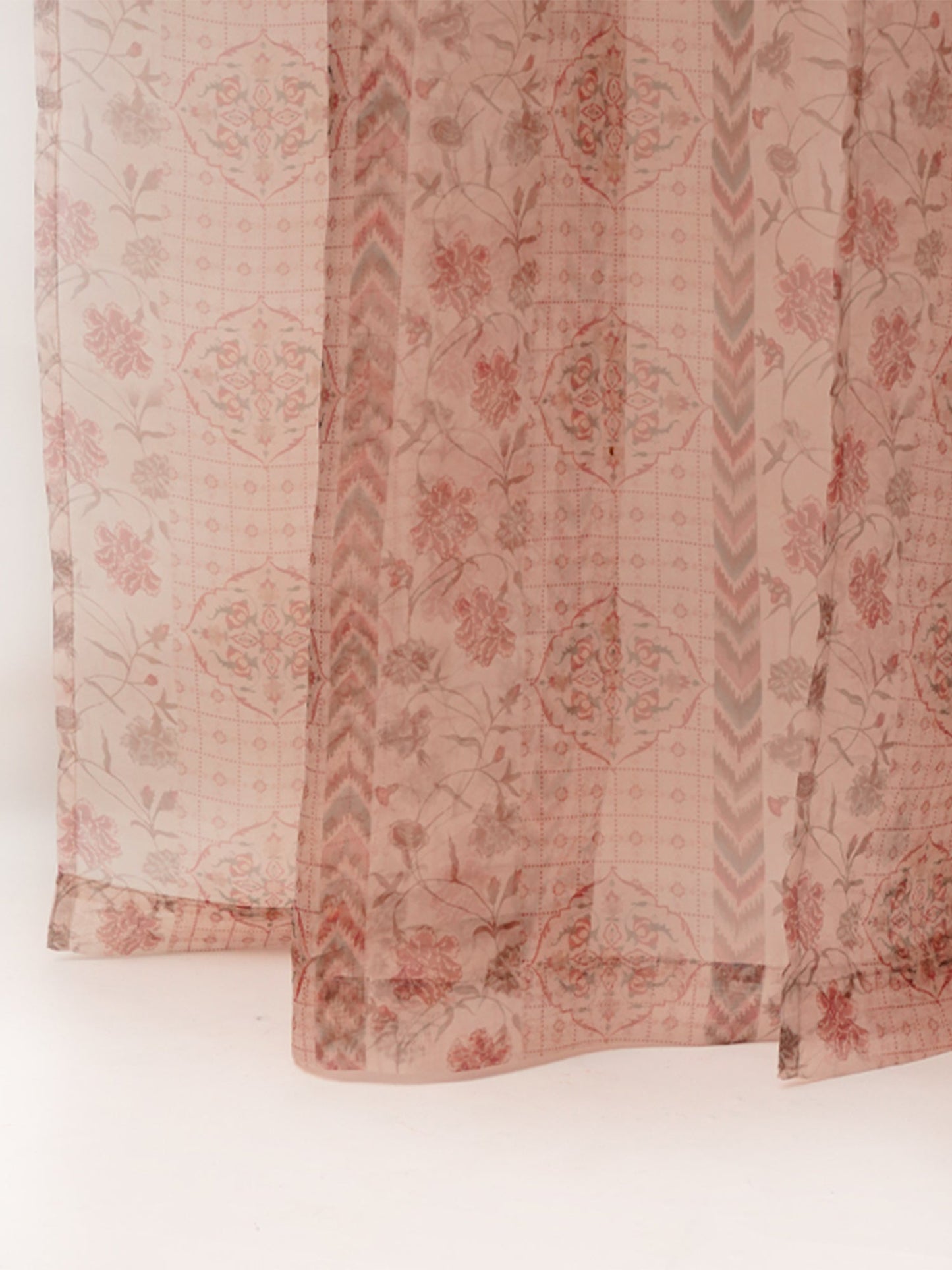 Door Transparent Sheer Curtain Polyester Mughal-Ikat Patchwork Beige - 54" X 90"