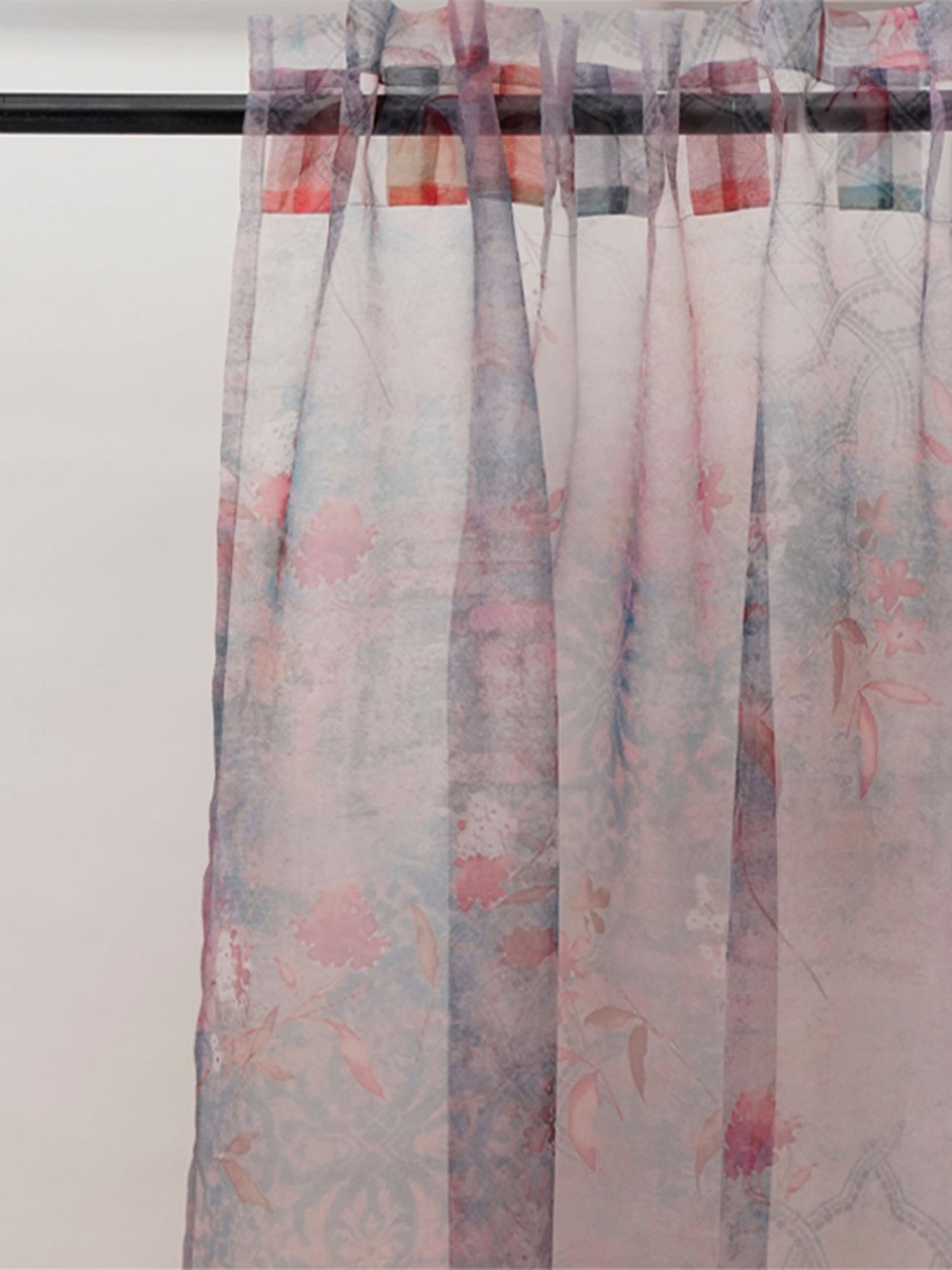 Door Transparent Sheer Curtain Polyester Abstract Floral Multi - 50" X 90"