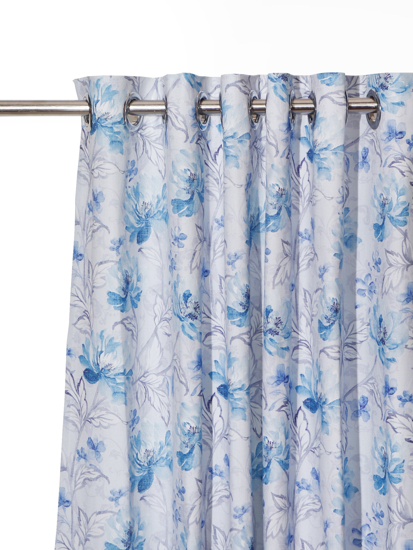 Window Curtain Cotton Blend Floral Digital Print Blue - 50" X 60"