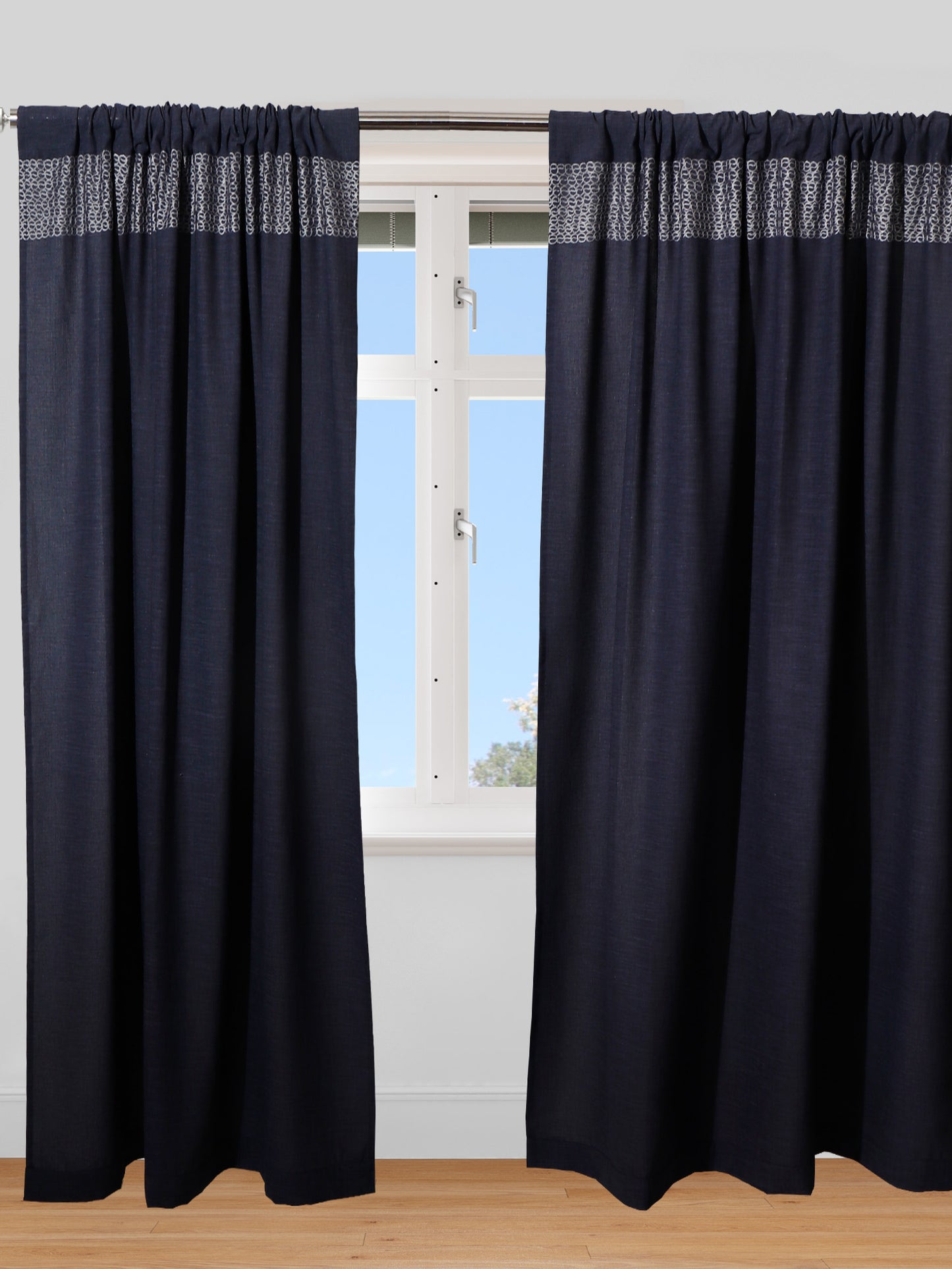 Door Curtain Polyester Blend Embroidered Dark Blue - 50" X 84"