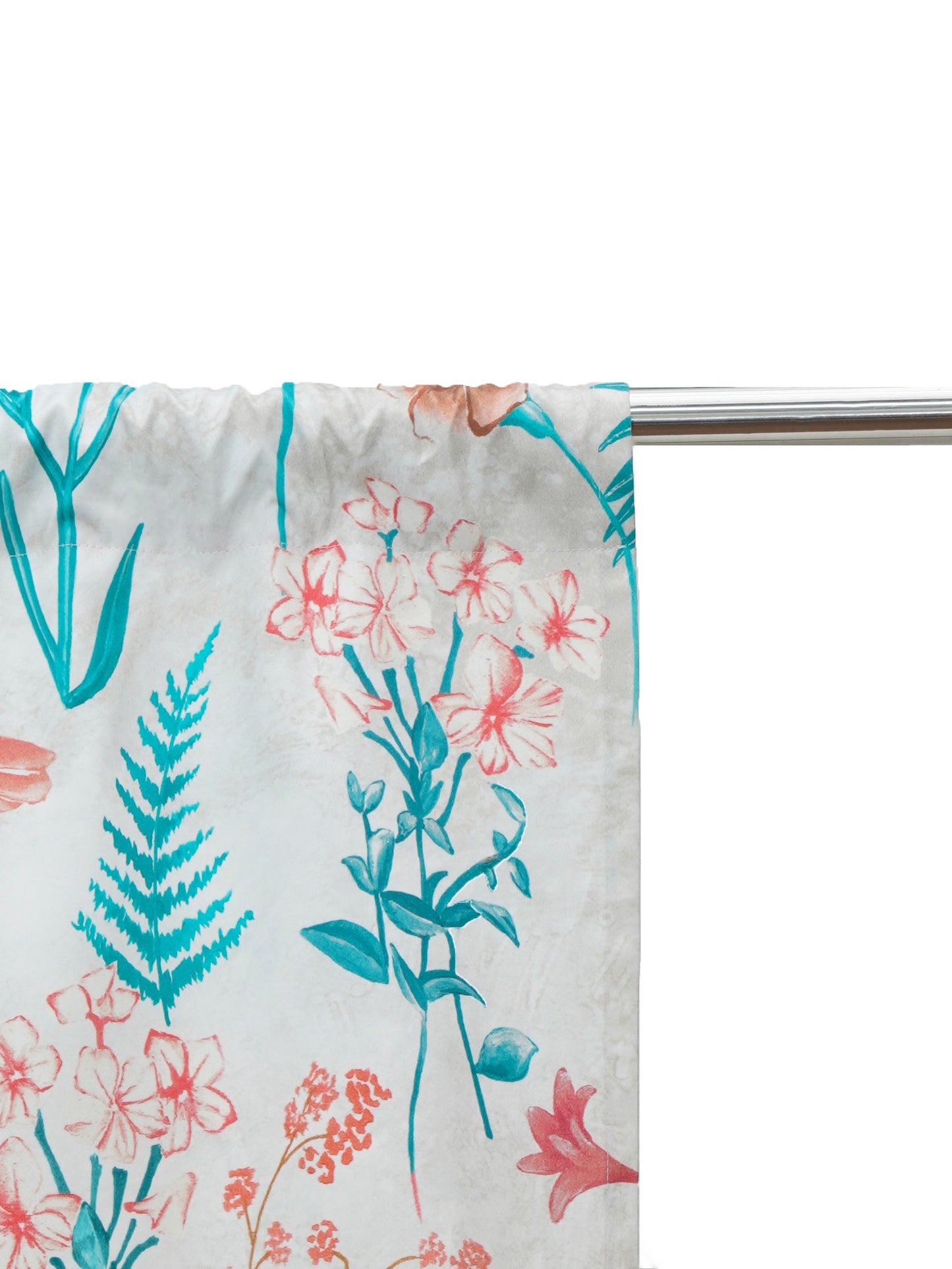 Window Curtain Cotton Blend Floral Offwhite with Peach and Teal - 50" X 60"
