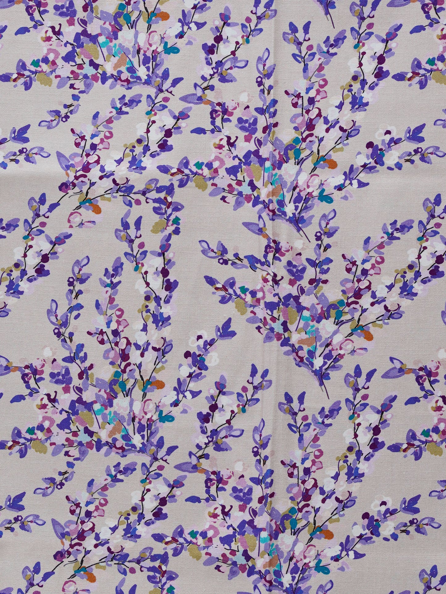 Window Curtain Cotton Blend Floral Beige with Purple - 50" X 60"