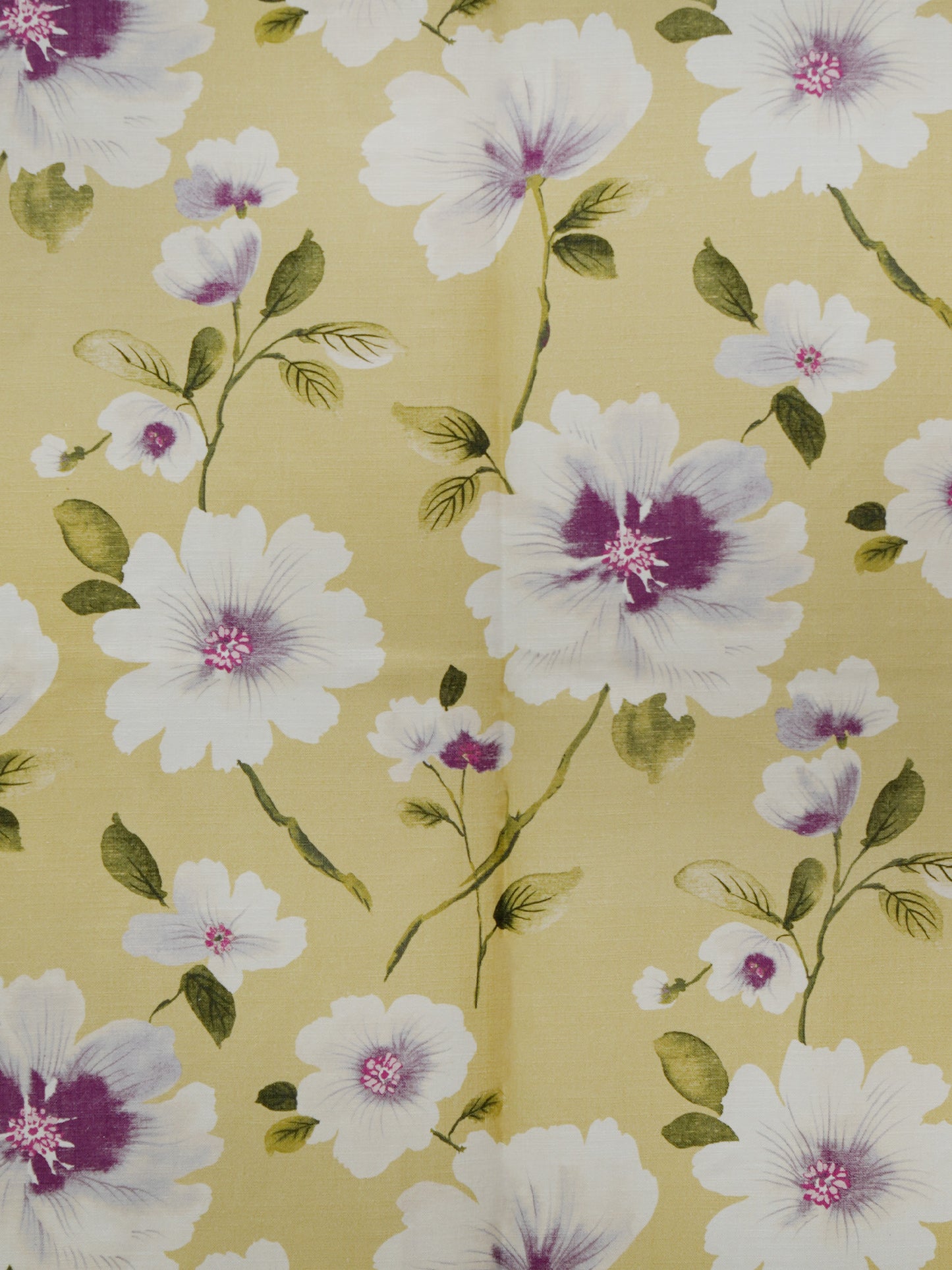 Door Curtain Cotton Blend Floral Olive Green with White - 84" X 50"