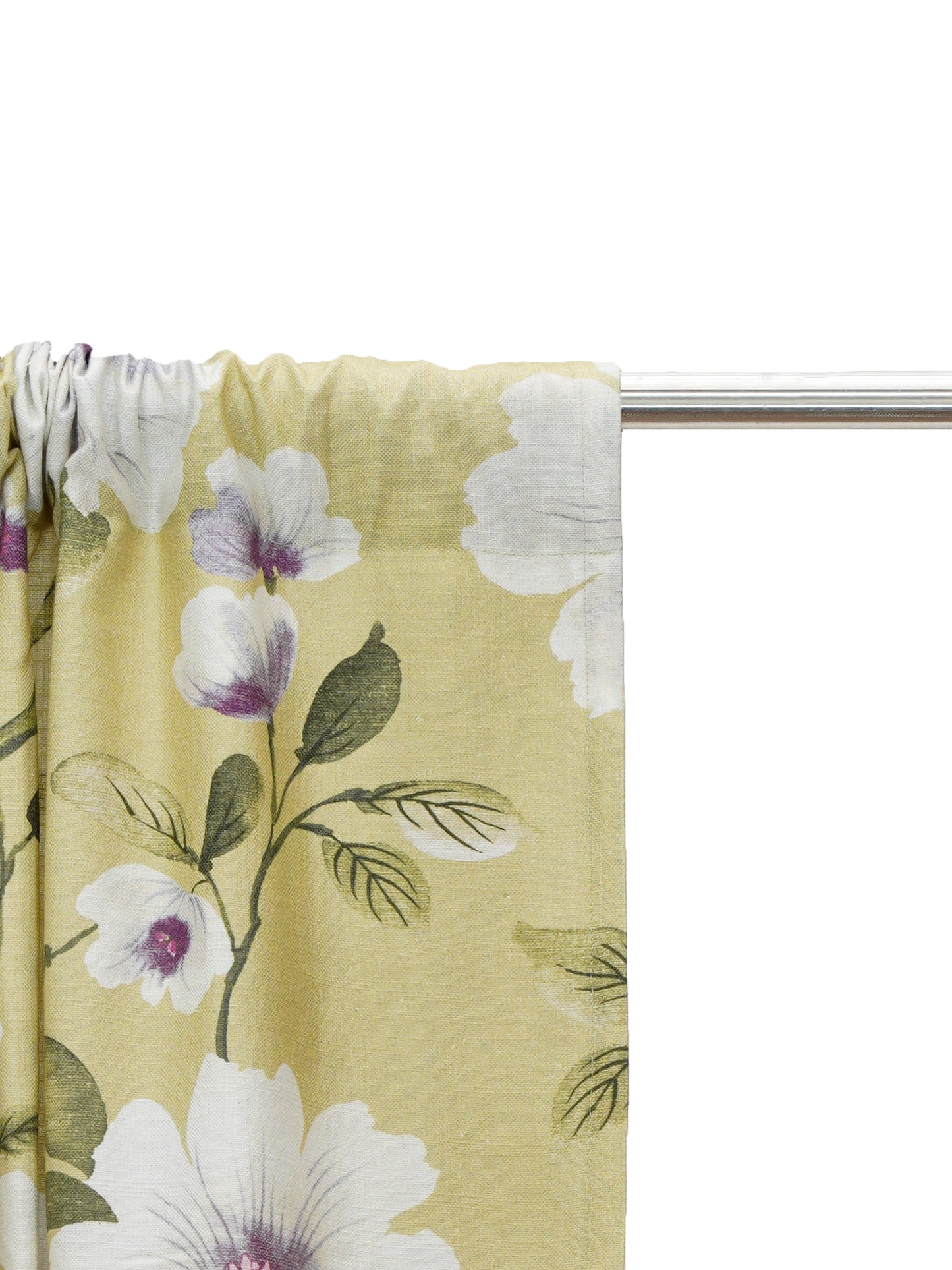 Door Curtain Cotton Blend Floral Olive Green with White - 84" X 50"