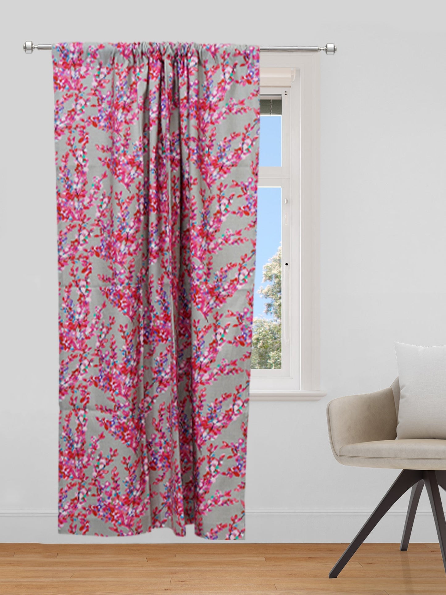 Door Curtain Cotton Blend Digital Print Floral Pink and Red - 84" X 50"