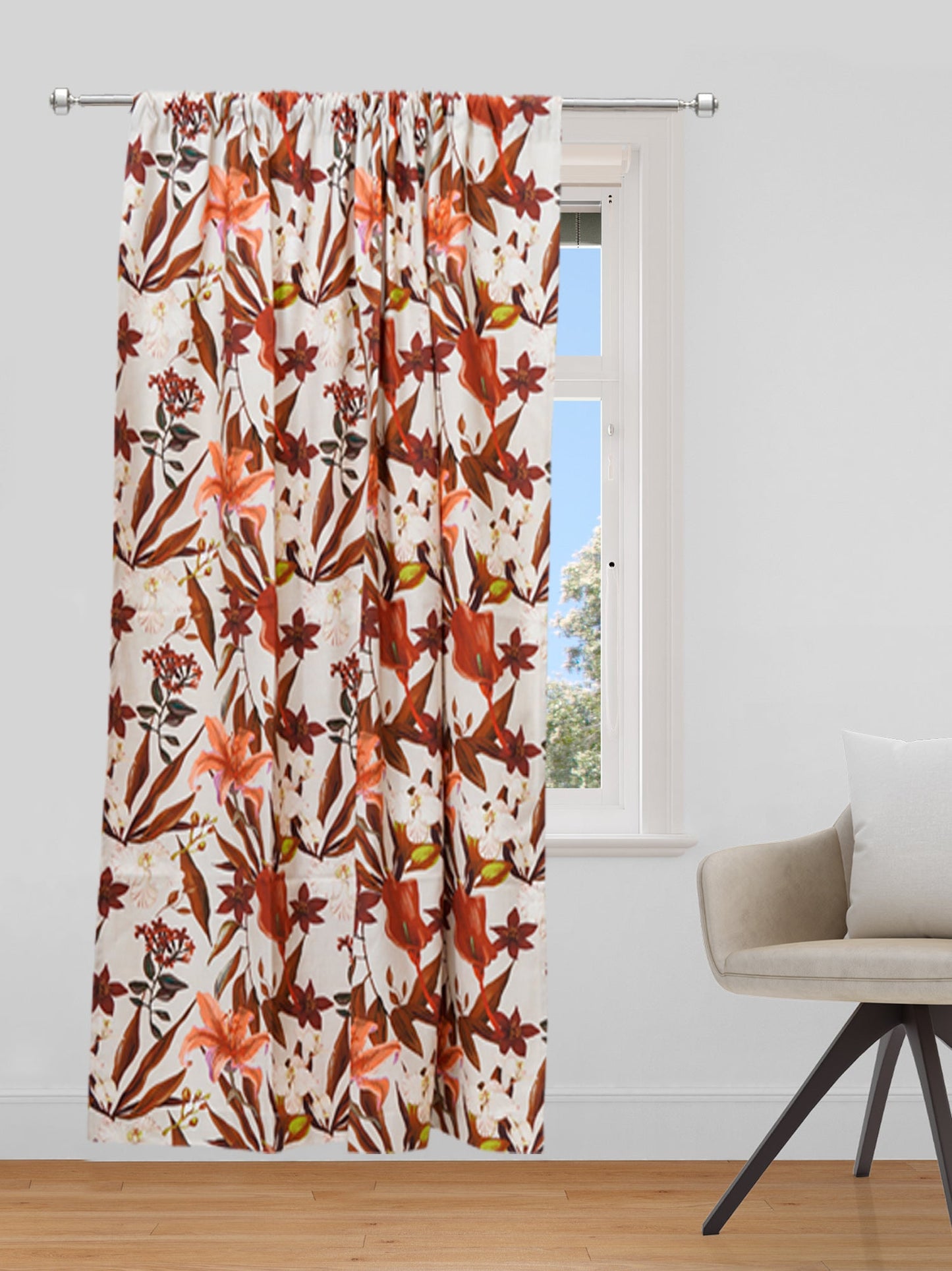 Door Curtain Cotton Blend Digital Print Floral Bright Orchid - 84" X 50"
