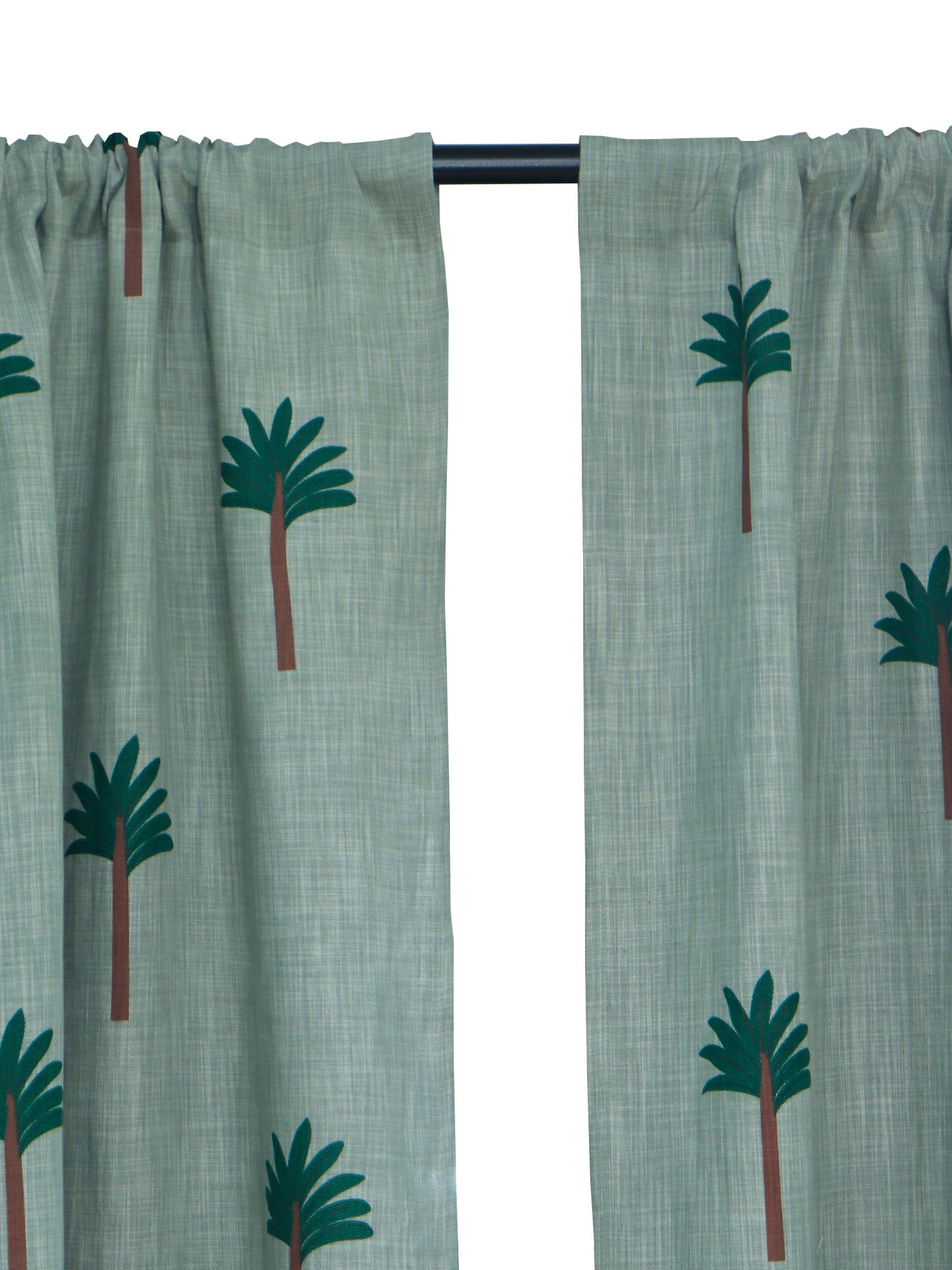 Door Curtain Screen Printed Coconut Tree Rod Pocket Green - 52" X 90"