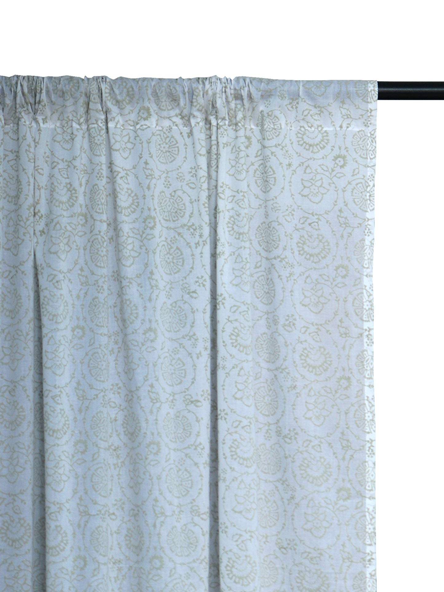 Sheer Curtain Semi Transparent Floral Block print Rod Pocket Off white - 52" X 90"