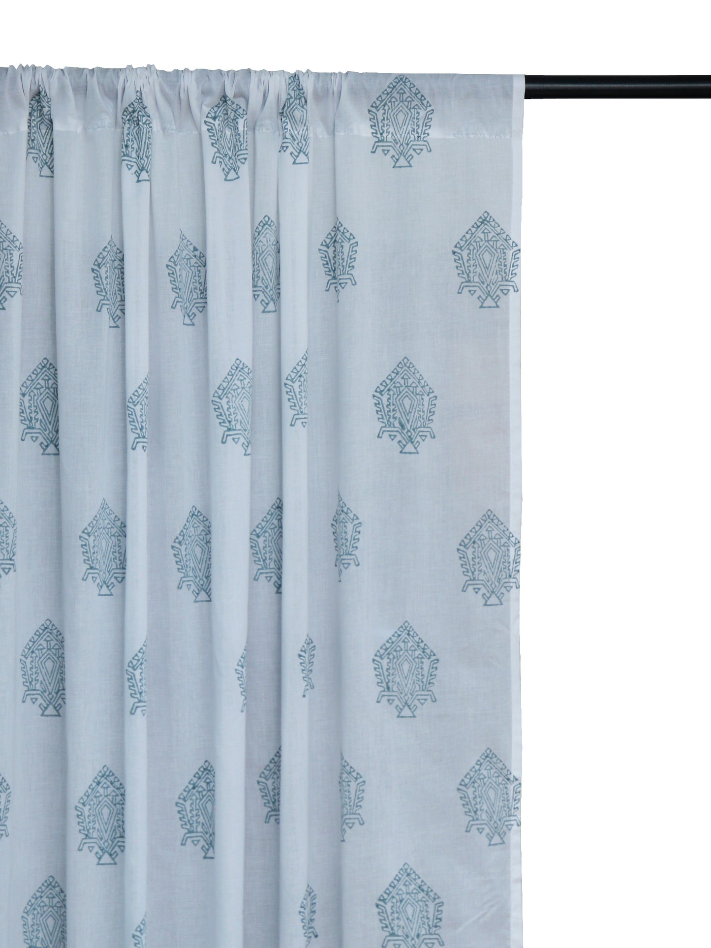 Sheer Curtain Semi Transparent Motif Block Print Rod Pocket Off White - 52" X 90"