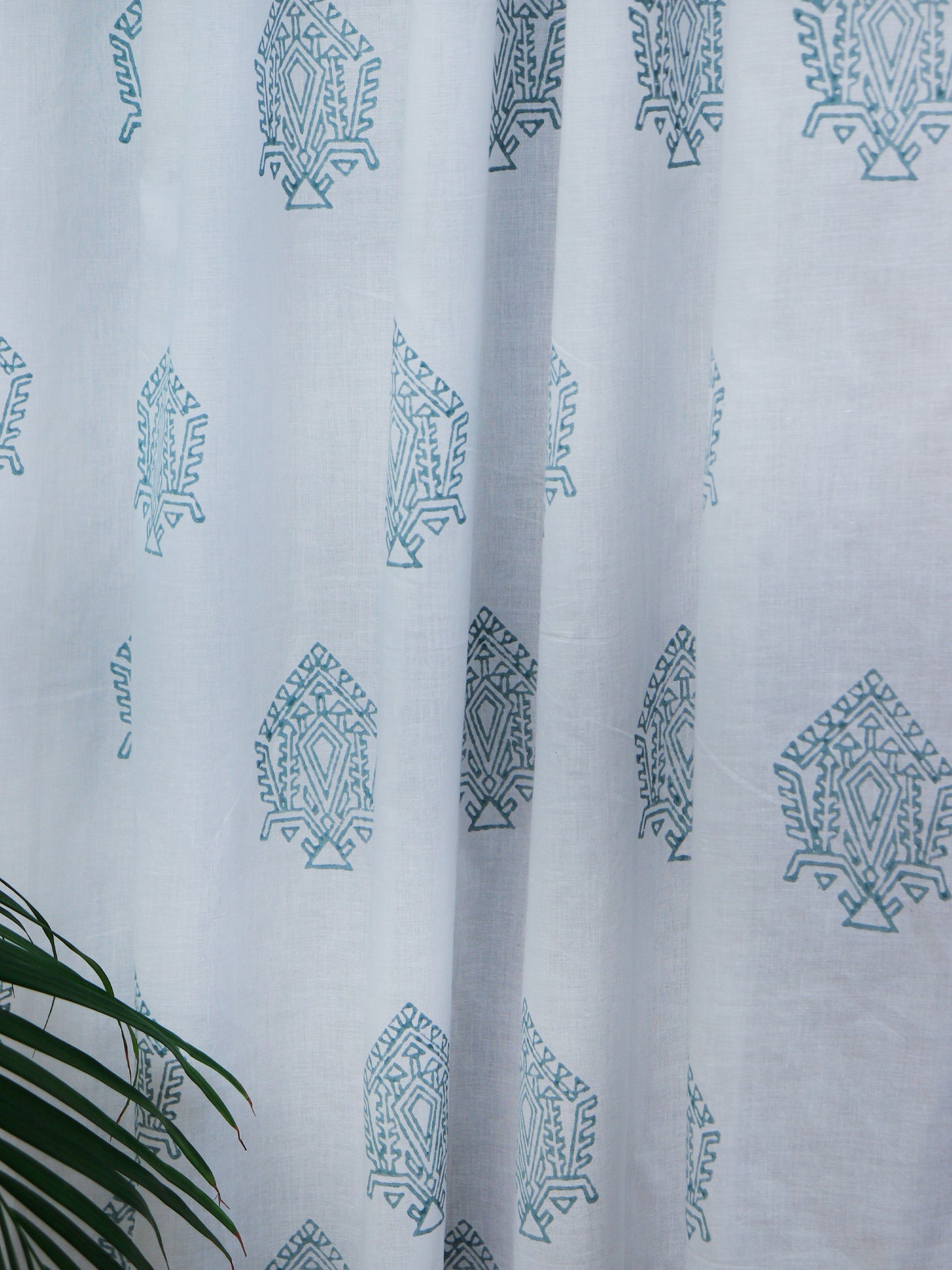 Sheer Curtain Semi Transparent Motif Block Print Rod Pocket Off White - 52" X 90"