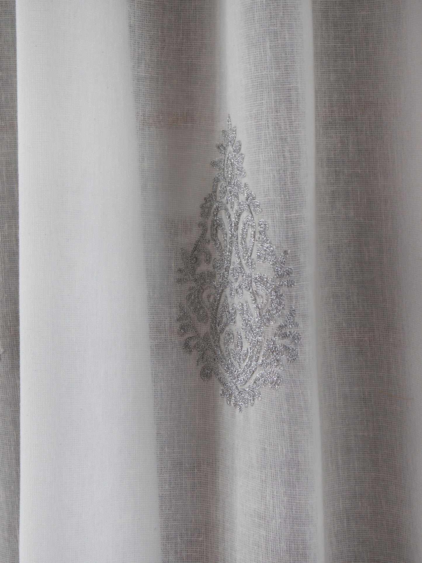 Door Semi Transparent Sheer Polyester with Silver Embroidered Motif White - 54" x 84"