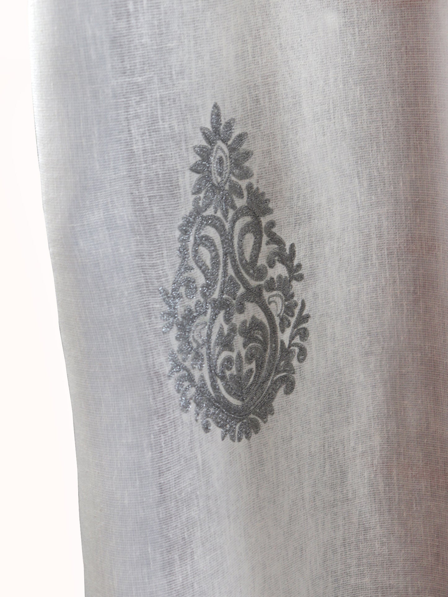 Door Semi Transparent Sheer Polyester with Silver Embroidered Motif White - 54" x 84"