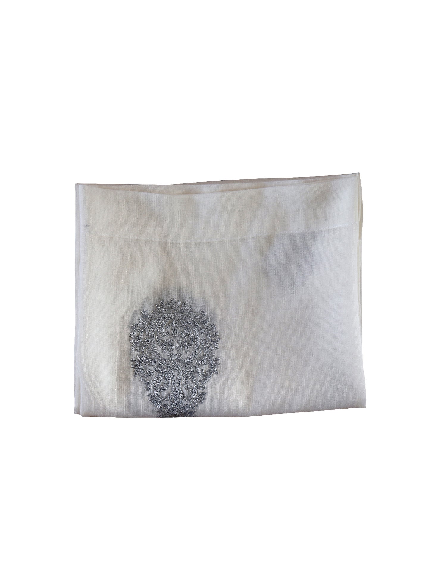 Door Semi Transparent Sheer Polyester with Silver Embroidered Motif White - 54" x 84"