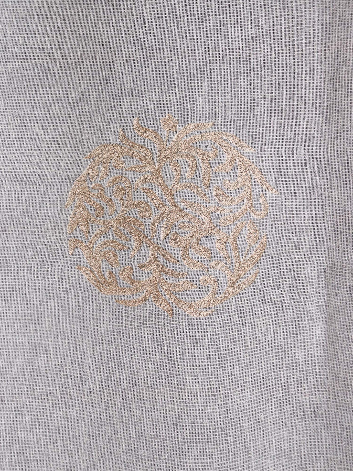 Door Semi Transparent Sheer Polyester with Golden Floral Embroidery Beige - 54" x 84"