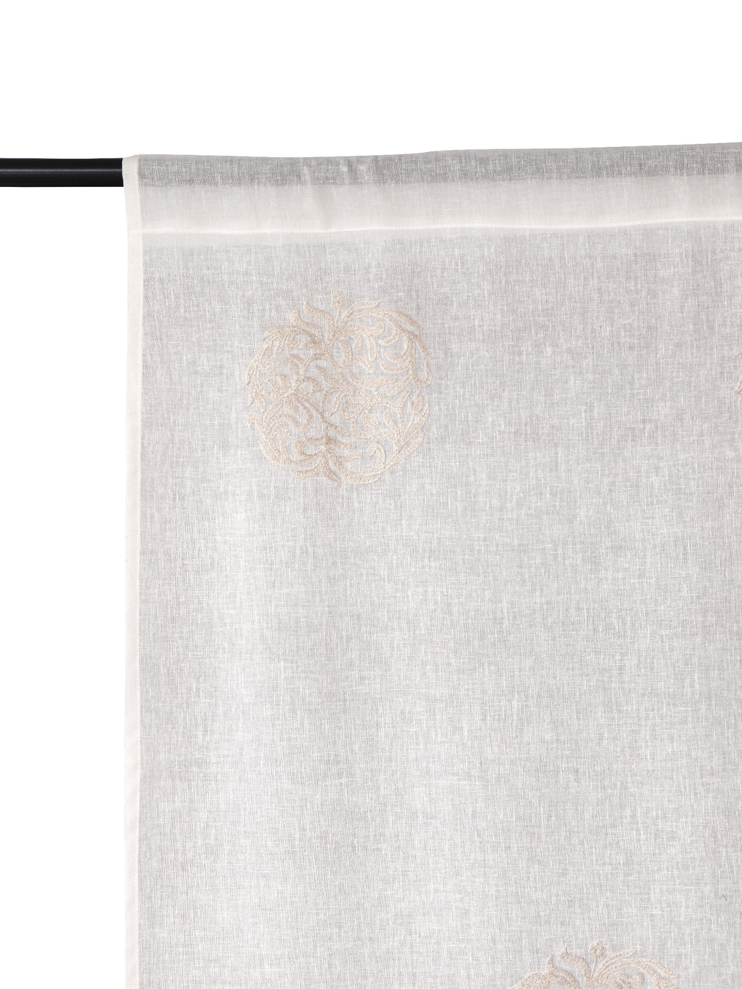 Door Semi Transparent Sheer Polyester with Golden Floral Embroidery Beige - 54" x 84"