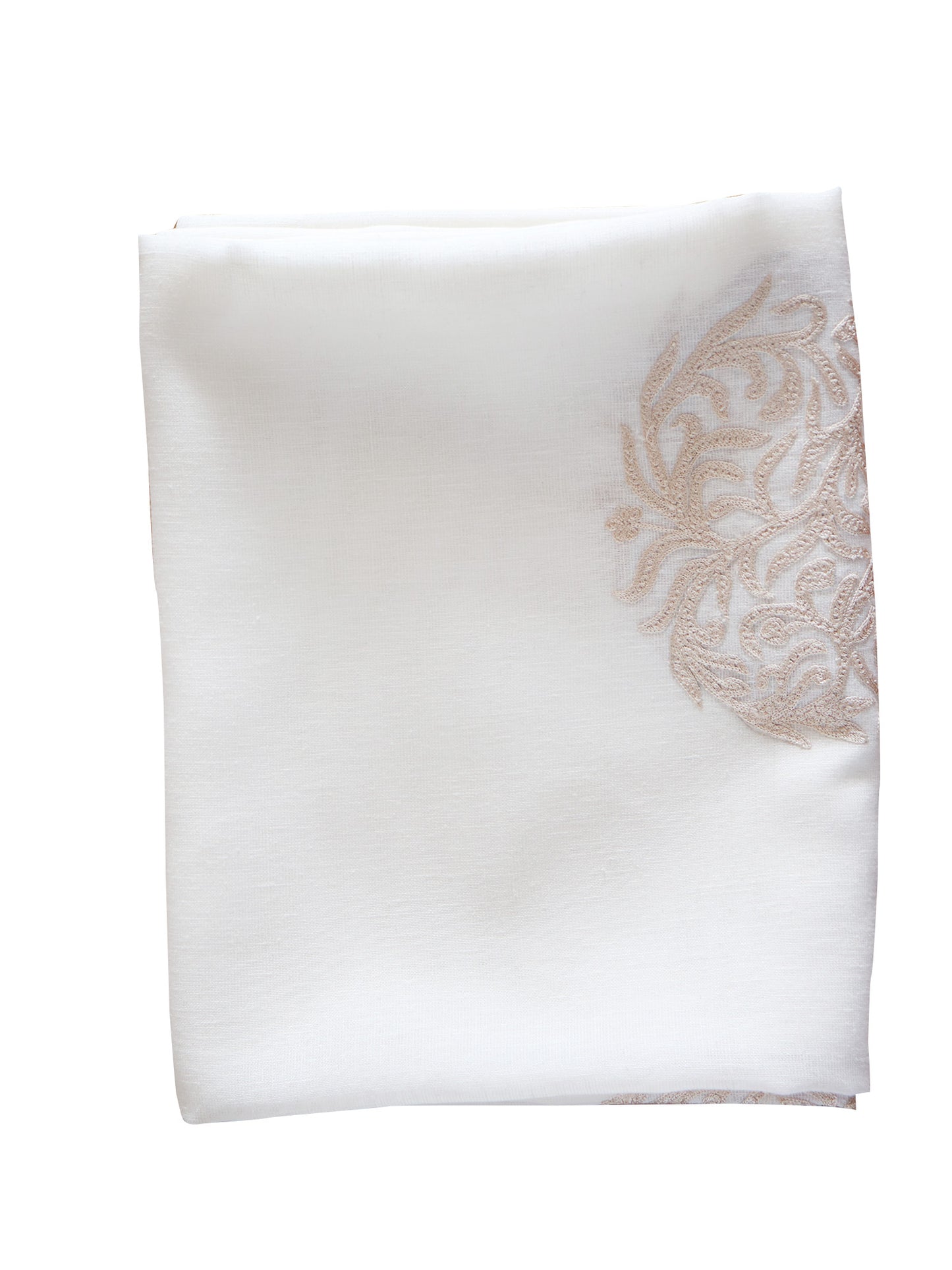 Door Semi Transparent Sheer Polyester with Golden Floral Embroidery Beige - 54" x 84"