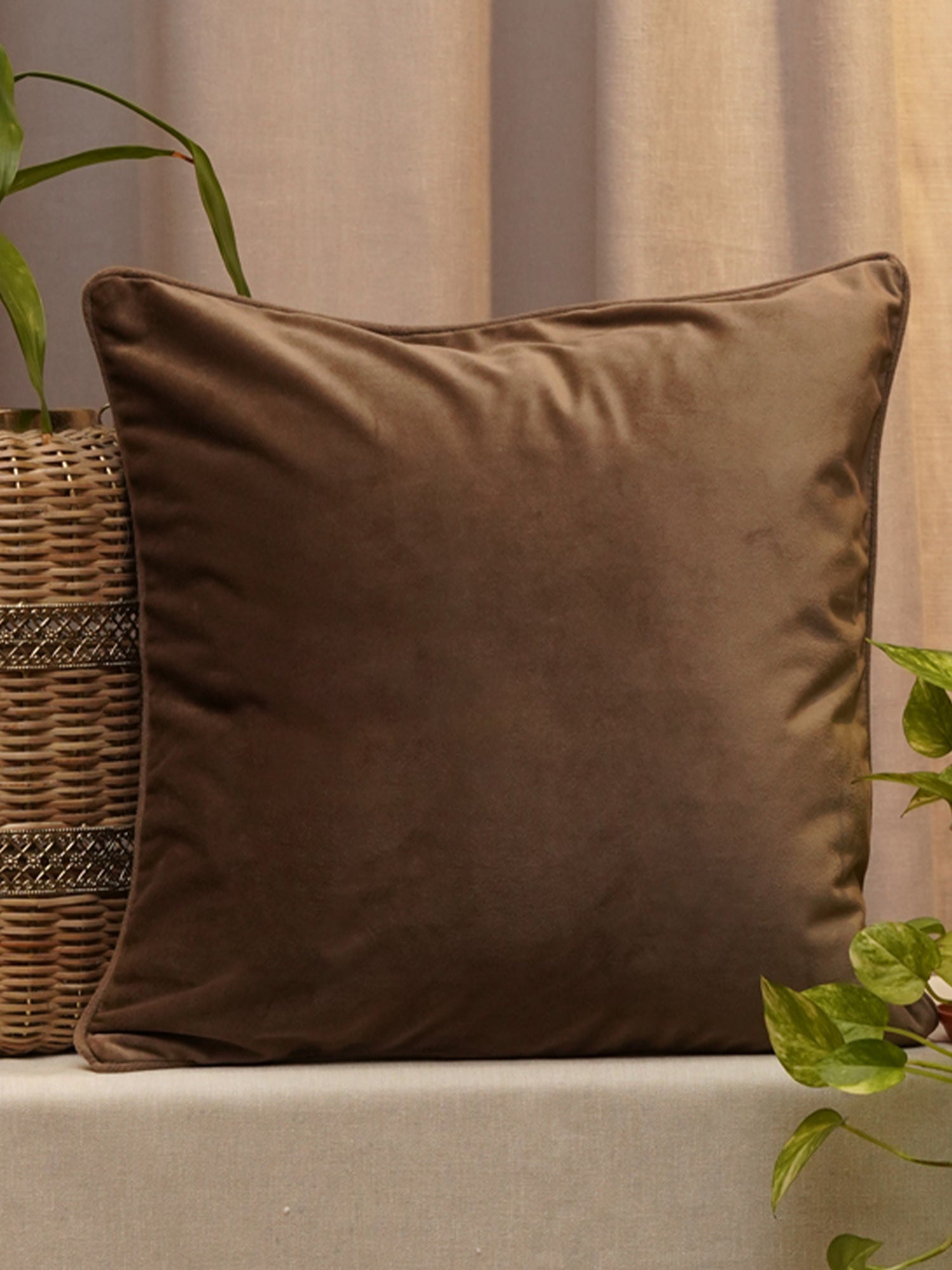 Cushion Cover Solid Velvet Brown - 16"X16"