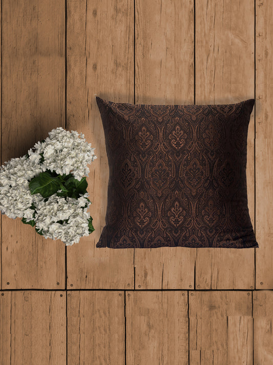 Cushion Cover Solid Brocade Silk Dark Brown - 16" X 16"