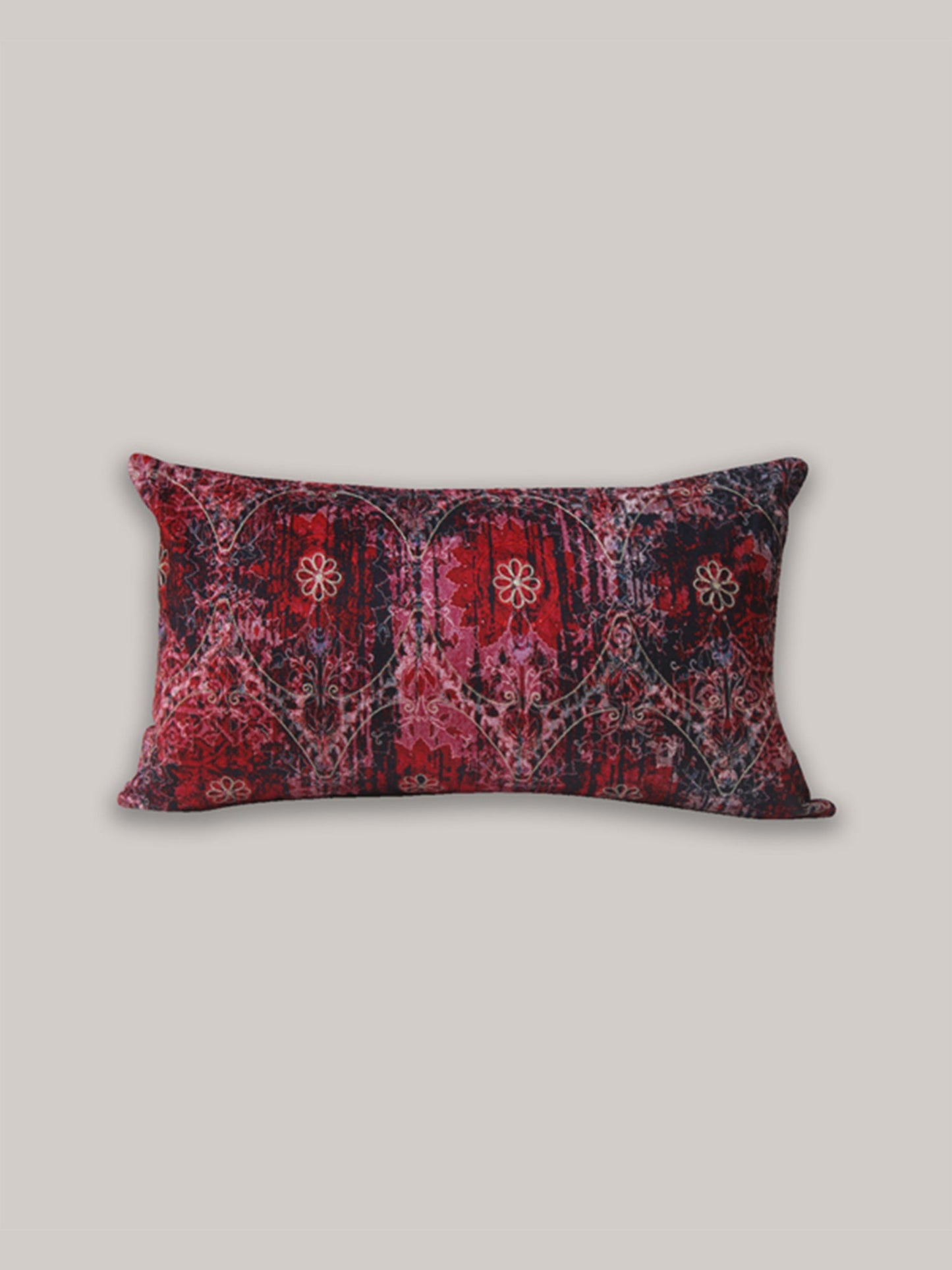 Cushion Cover Velvet Geometric Red - 12" X 22"
