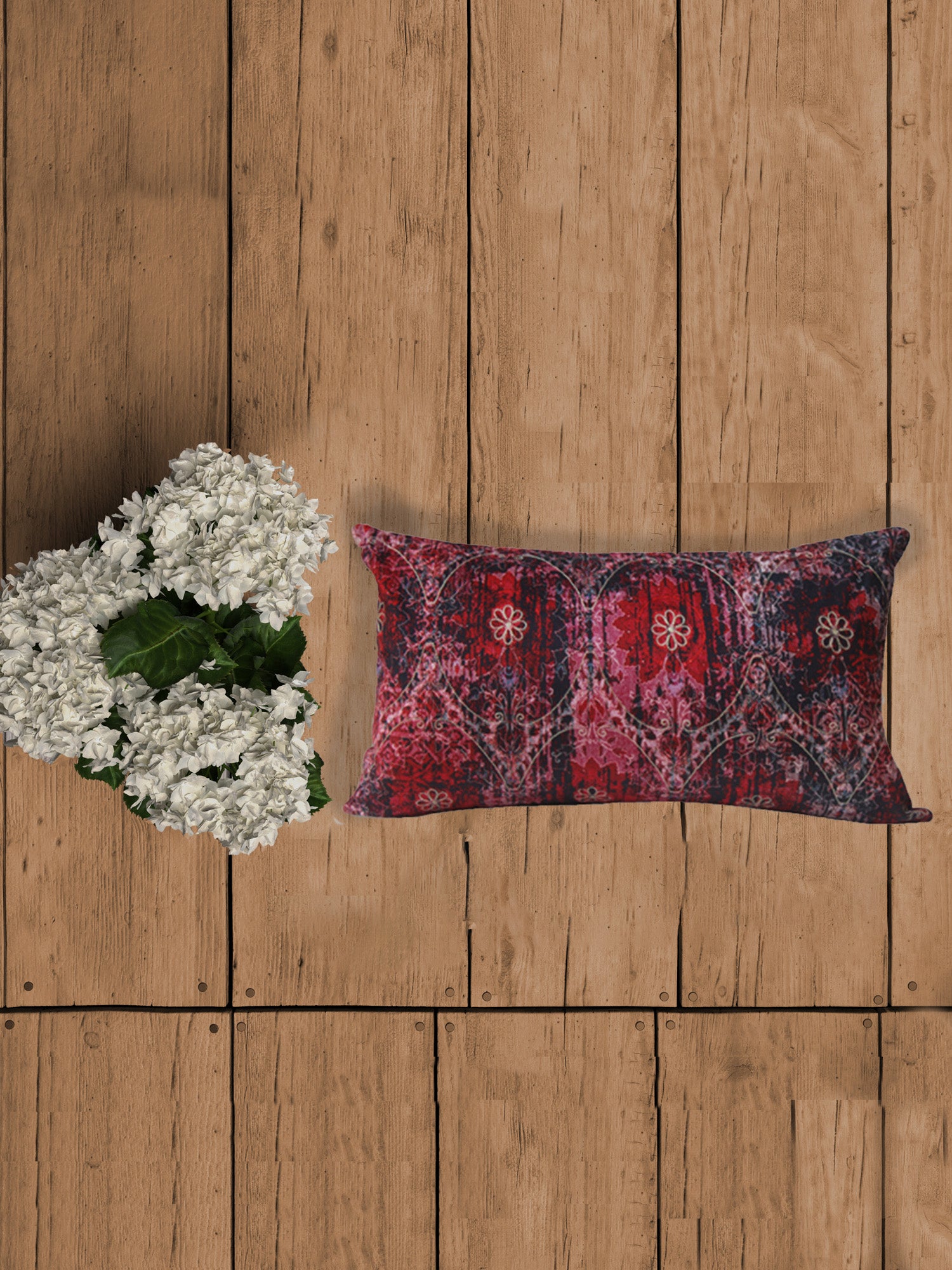 Cushion Cover Velvet Geometric Red - 12" X 22"