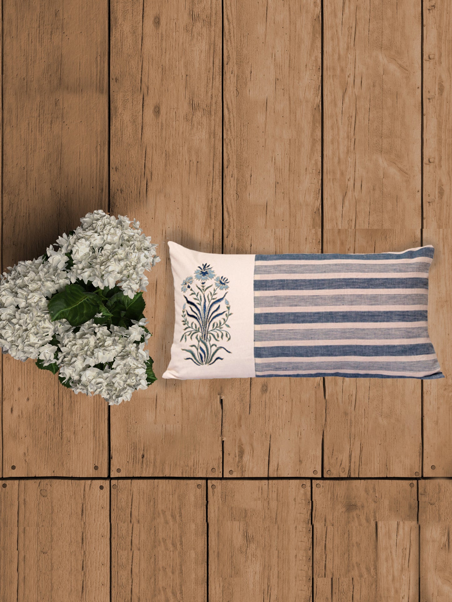 Embroidered Cushion Cover 100% Cotton Blue - 12" X 22"