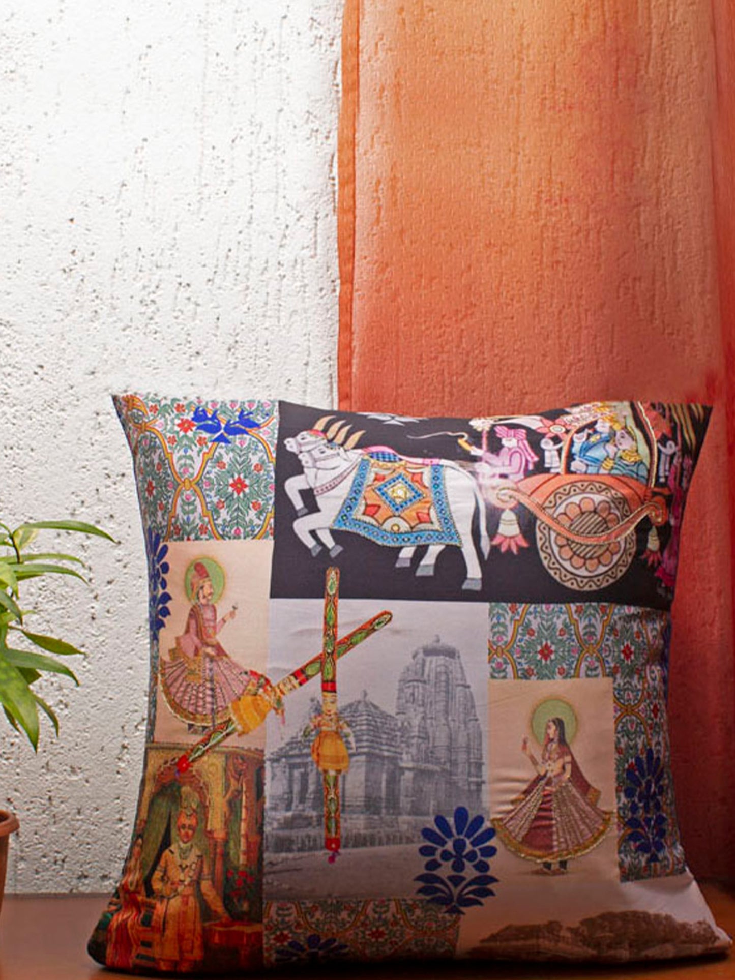 Cushion Cover Set of 3 Polyester Blend Box Pleated And Digital Printed Black - 16" x 16"