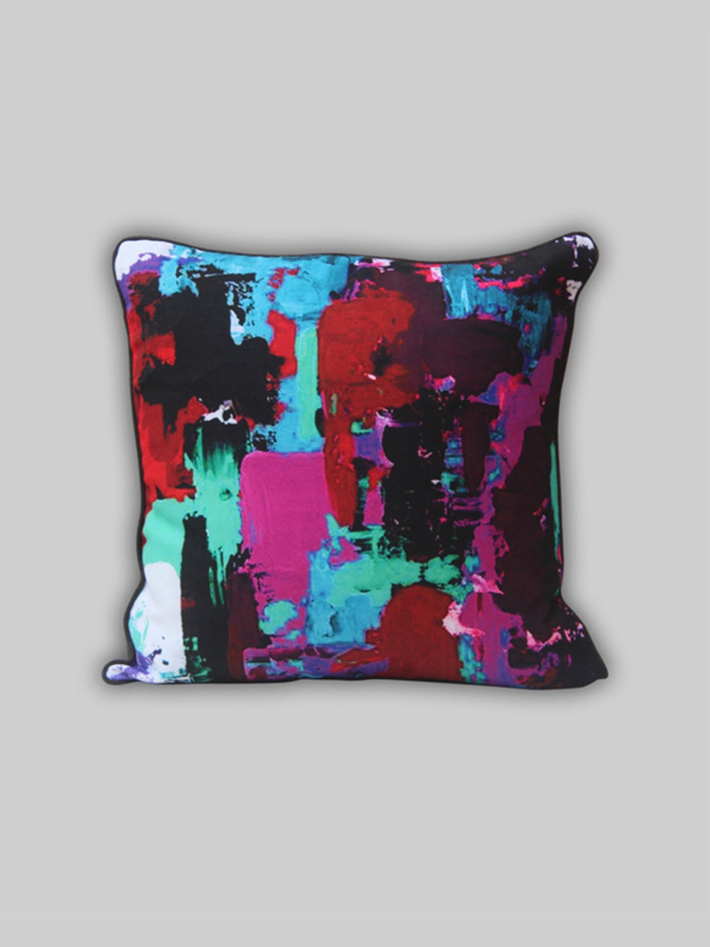 Printed Cushion Cover With Cord Piping 100% Polyester Multi Color - 16" X 16"